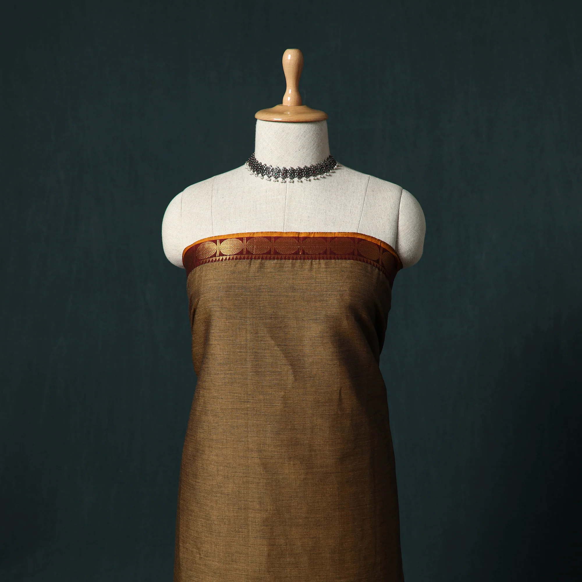 Brown - Kandangi Chettinad Cotton 2pc Unstitched Dress Material Kurta Set 02 - Image 2