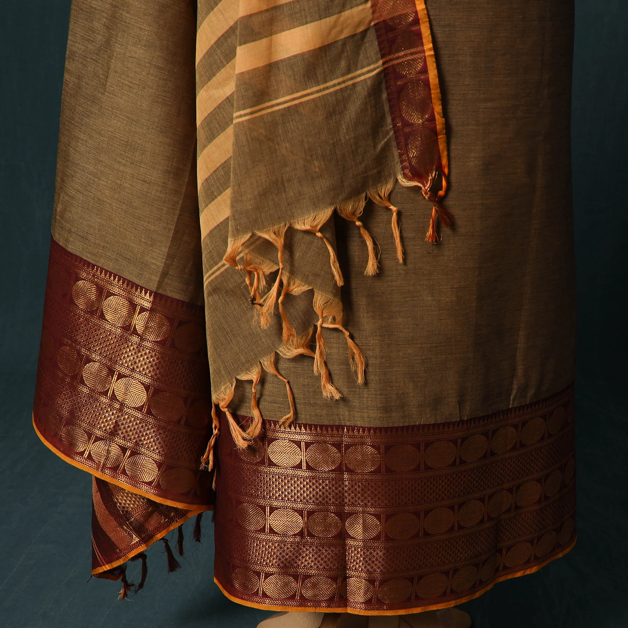 Brown - Kandangi Chettinad Cotton 2pc Unstitched Dress Material Kurta Set 02 - Image 4