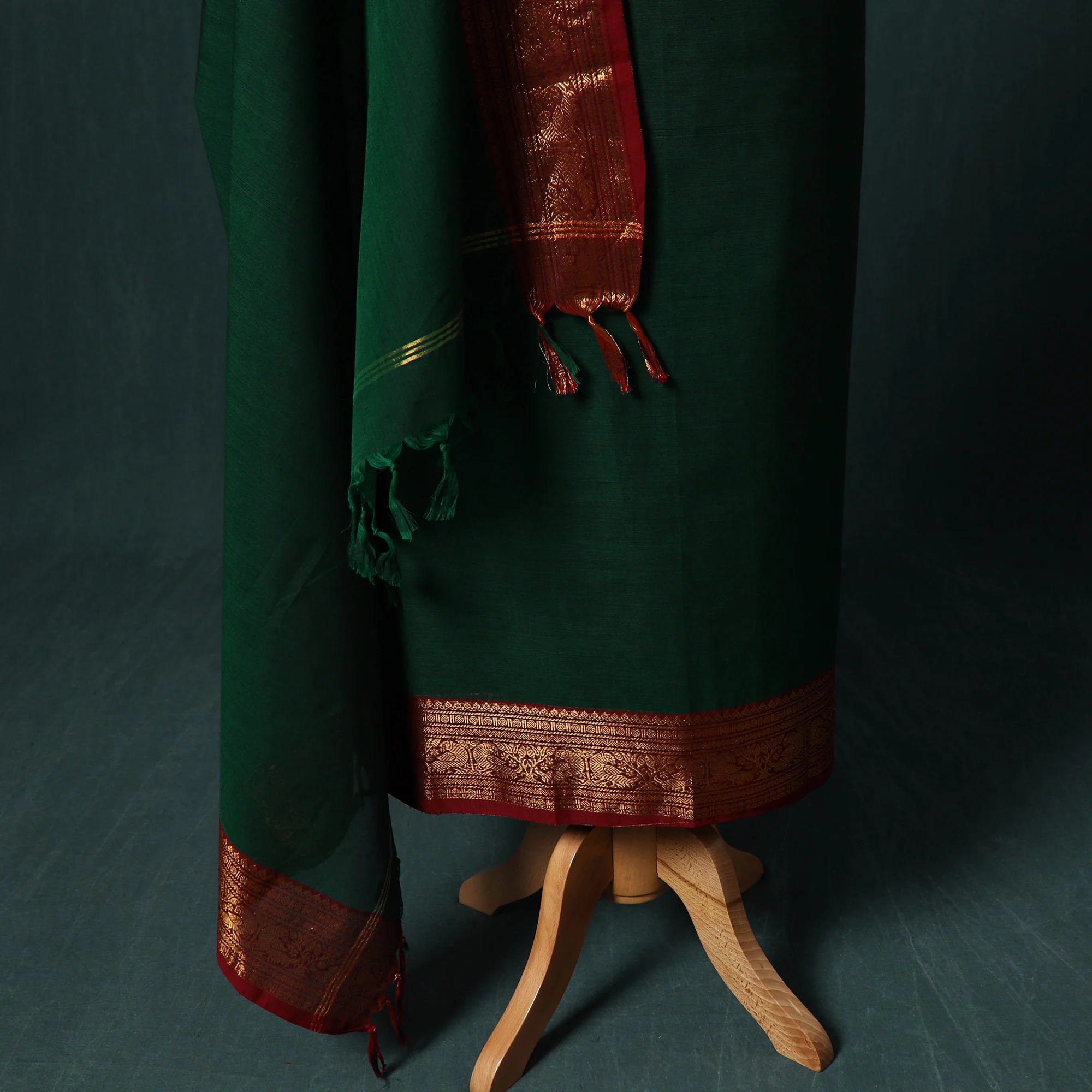 Green - Kandangi Chettinad Cotton 2pc Unstitched Dress Material Kurta Set 03 - Image 4