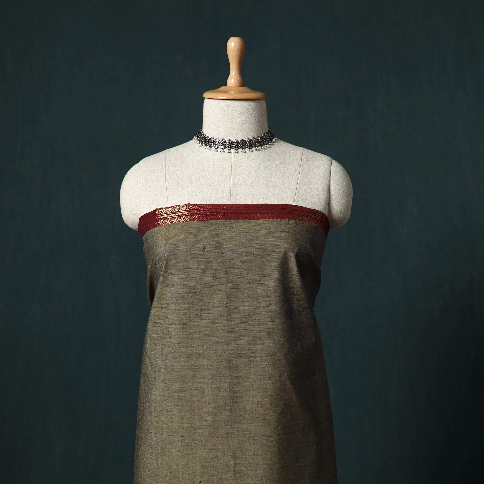 Brown - Kandangi Chettinad Cotton 2pc Unstitched Dress Material Kurta Set 04 - Image 2