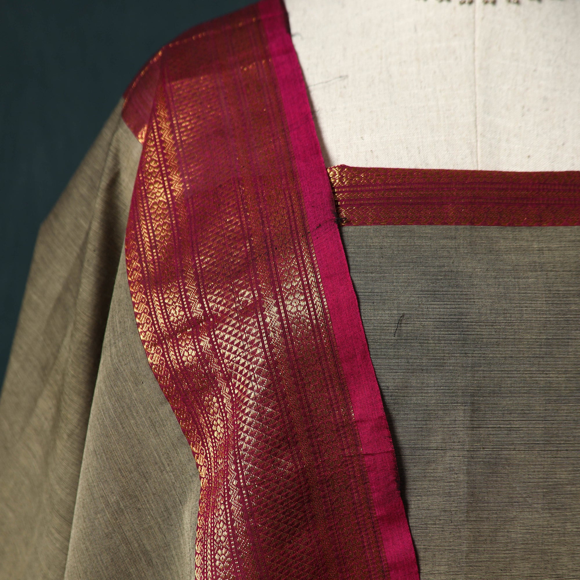Brown - Kandangi Chettinad Cotton 2pc Unstitched Dress Material Kurta Set 04 - Image 3