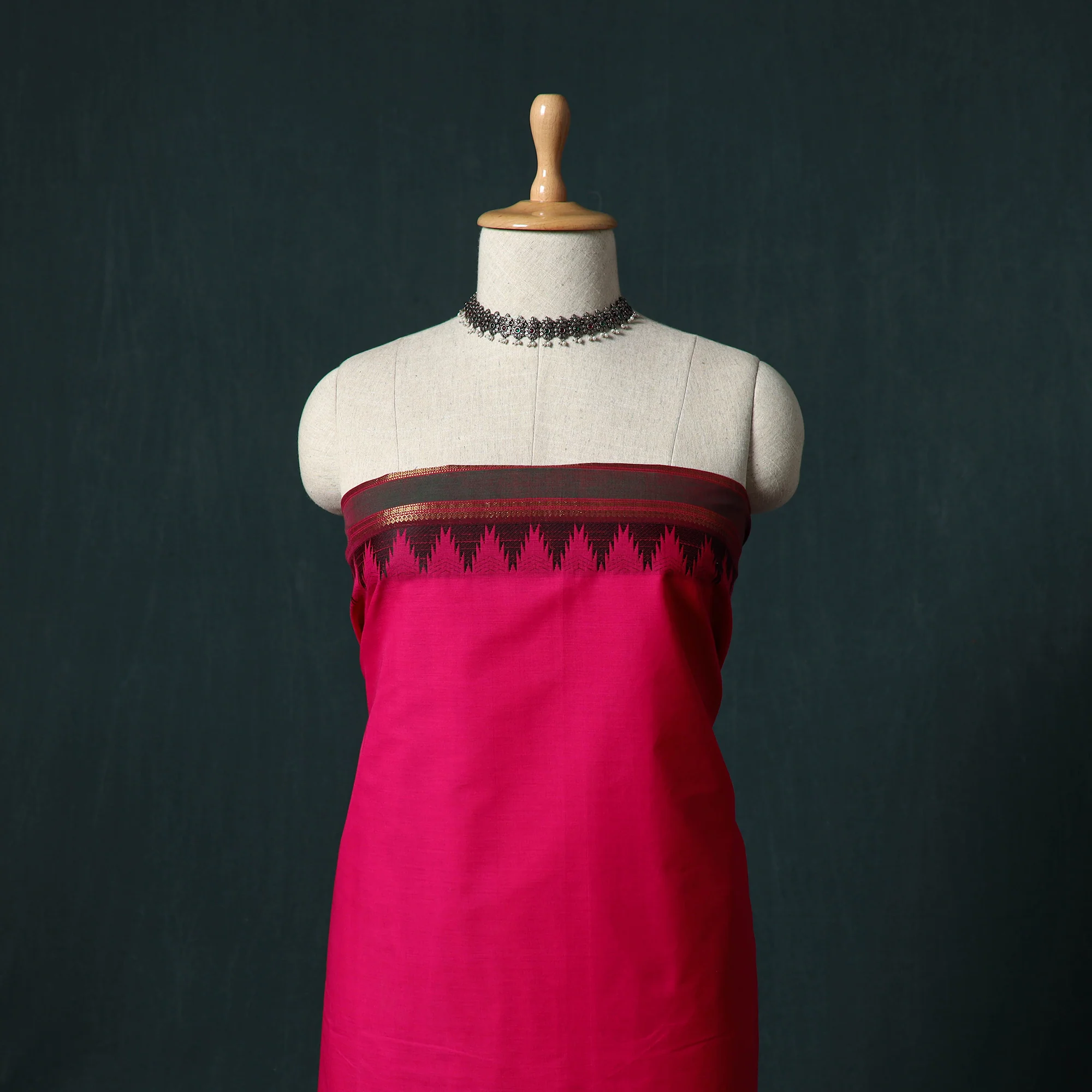 Pink - Kandangi Chettinad Cotton 2pc Unstitched Dress Material Kurta Set 06 - Image 2