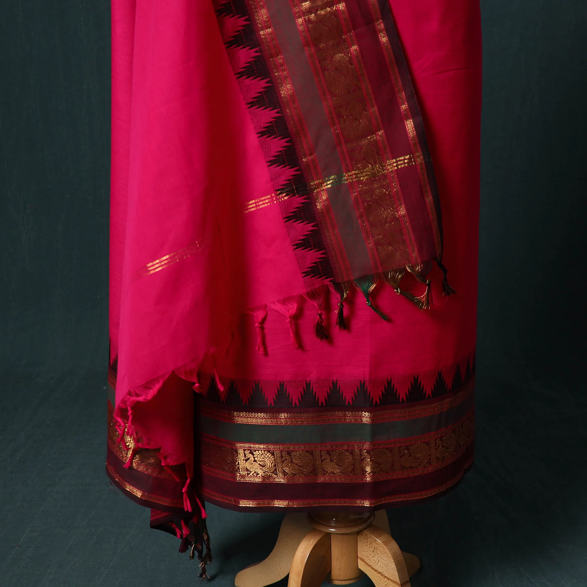 Pink - Kandangi Chettinad Cotton 2pc Unstitched Dress Material Kurta Set 06 - Image 4