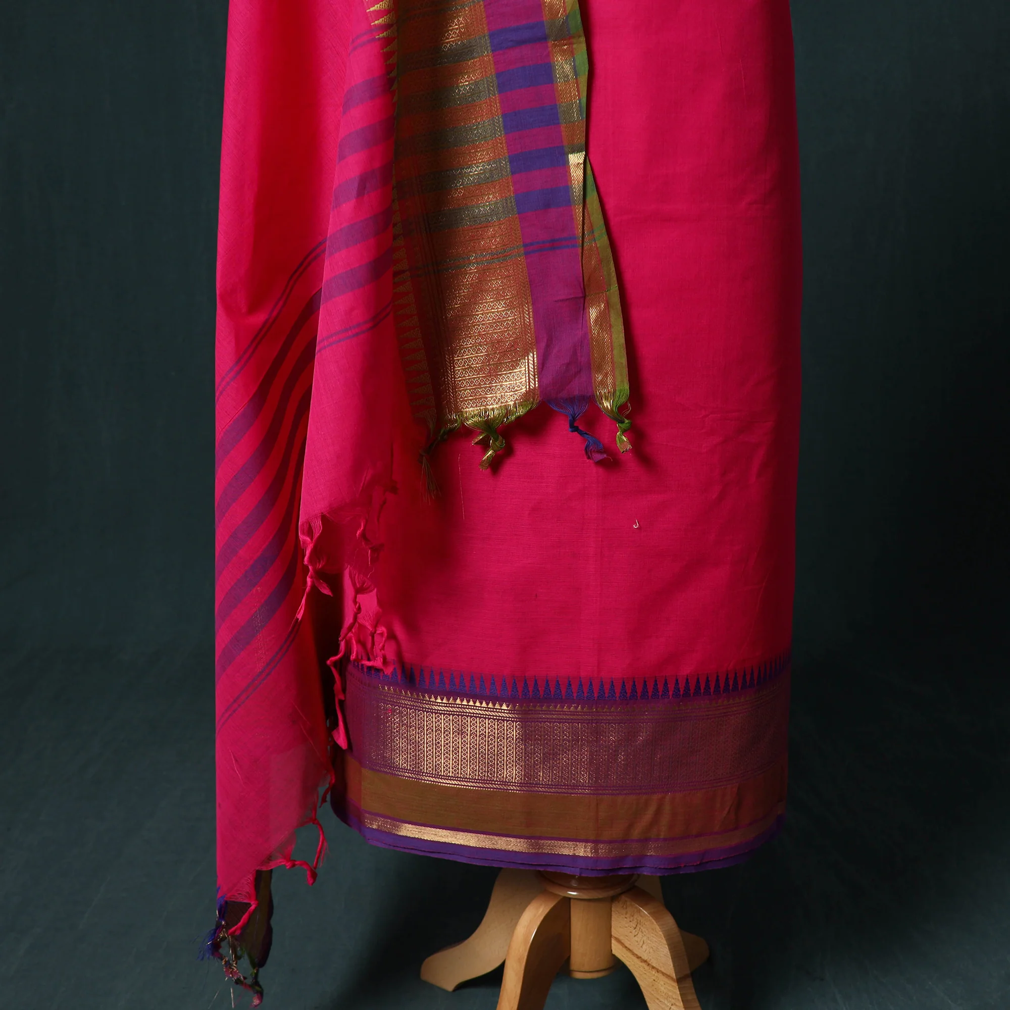 Pink - Kandangi Chettinad Cotton 2pc Unstitched Dress Material Kurta Set 08 - Image 4