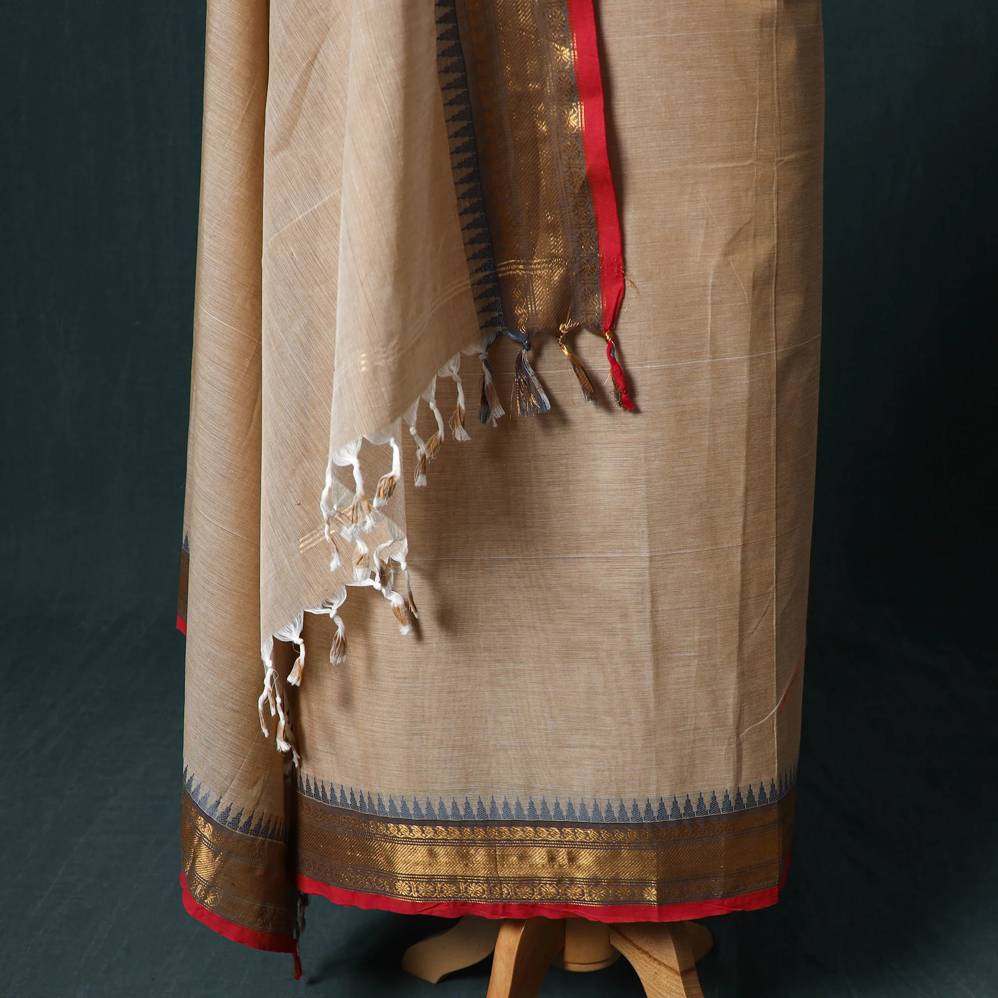 Beige - Kandangi Chettinad Cotton 2pc Unstitched Dress Material Kurta Set 09 - Image 4