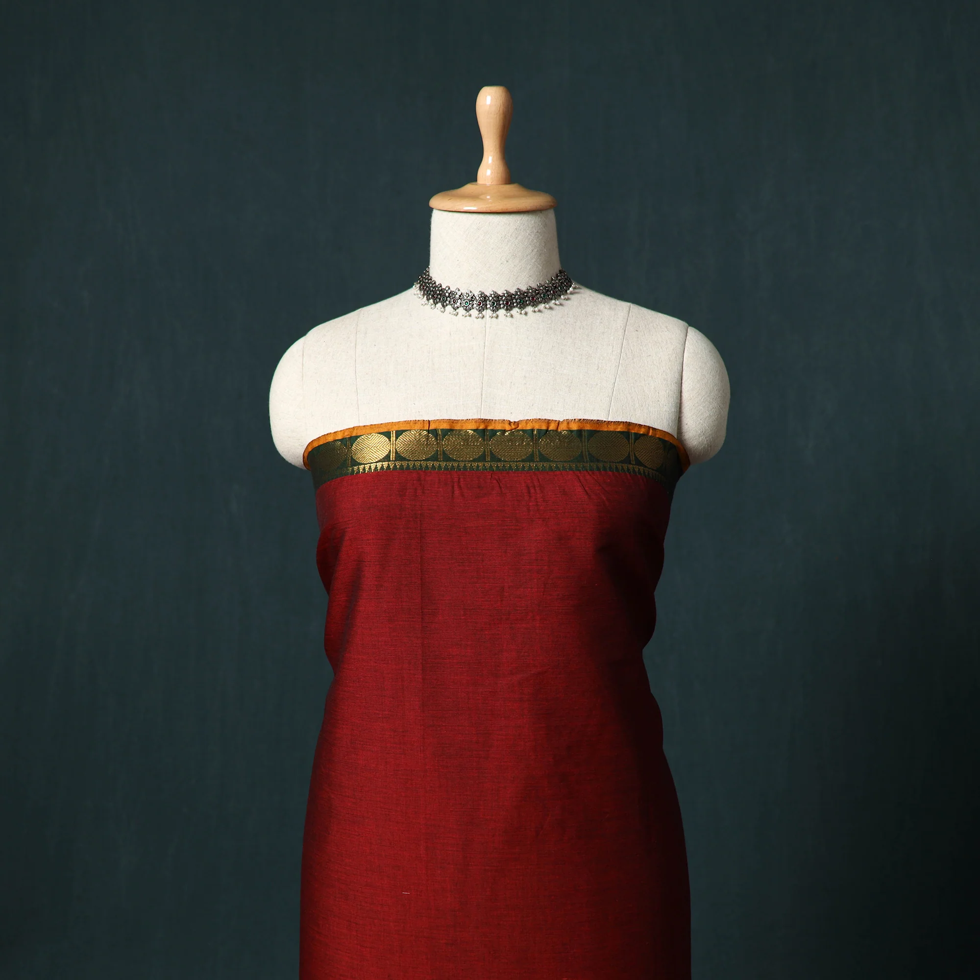 Red - Kandangi Chettinad Cotton 2pc Unstitched Dress Material Kurta Set 10 - Image 2