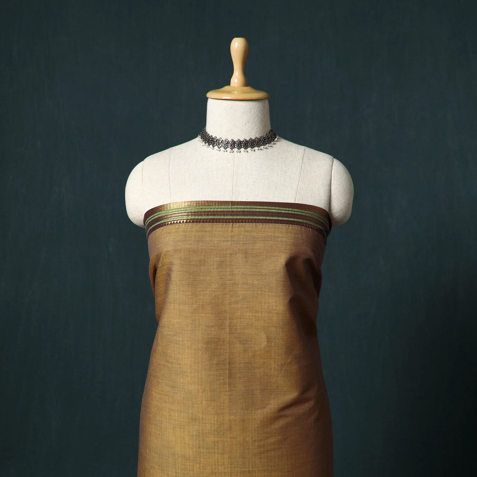 Brown - Kandangi Chettinad Cotton 2pc Unstitched Dress Material Kurta Set 11 - Image 2