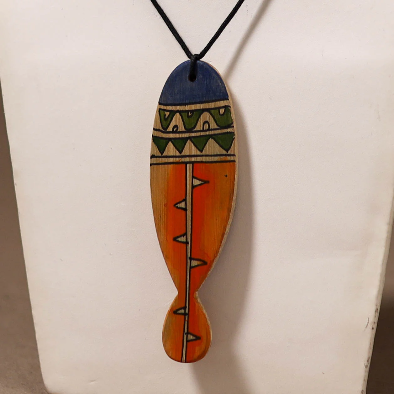 Kerala Mural Handpainted Bamboo Fish Necklace 154 - Image 2