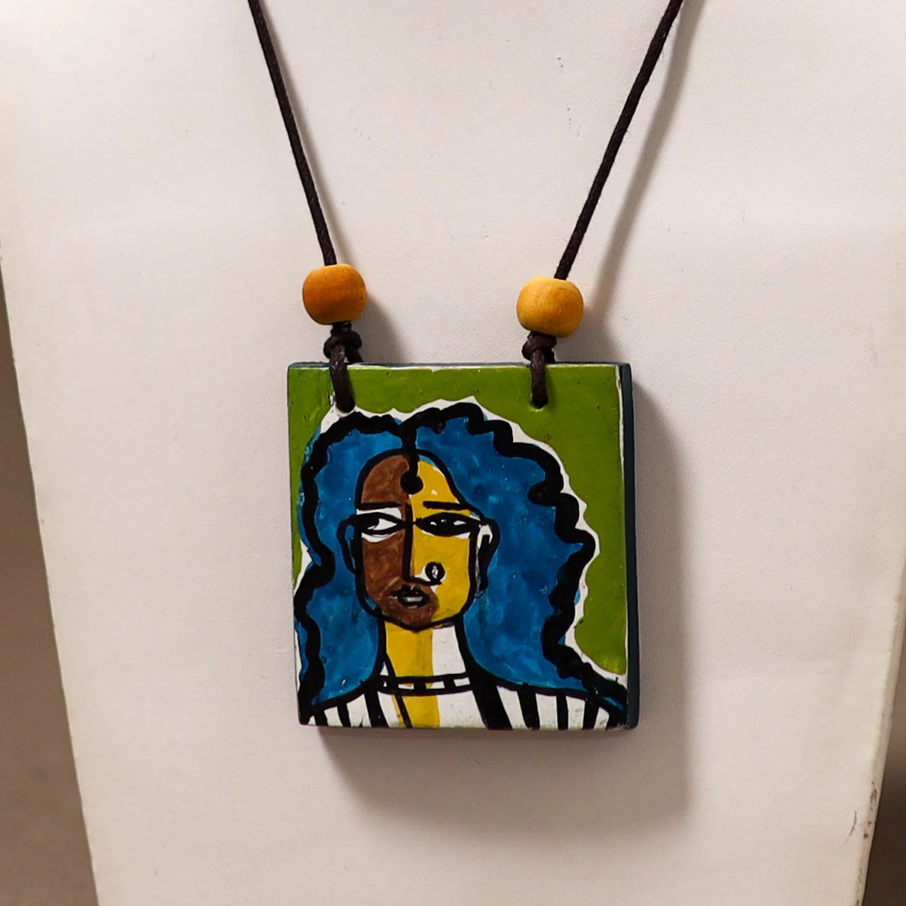 Kerala Mural Handpainted Bamboo Necklace 178 - Image 2