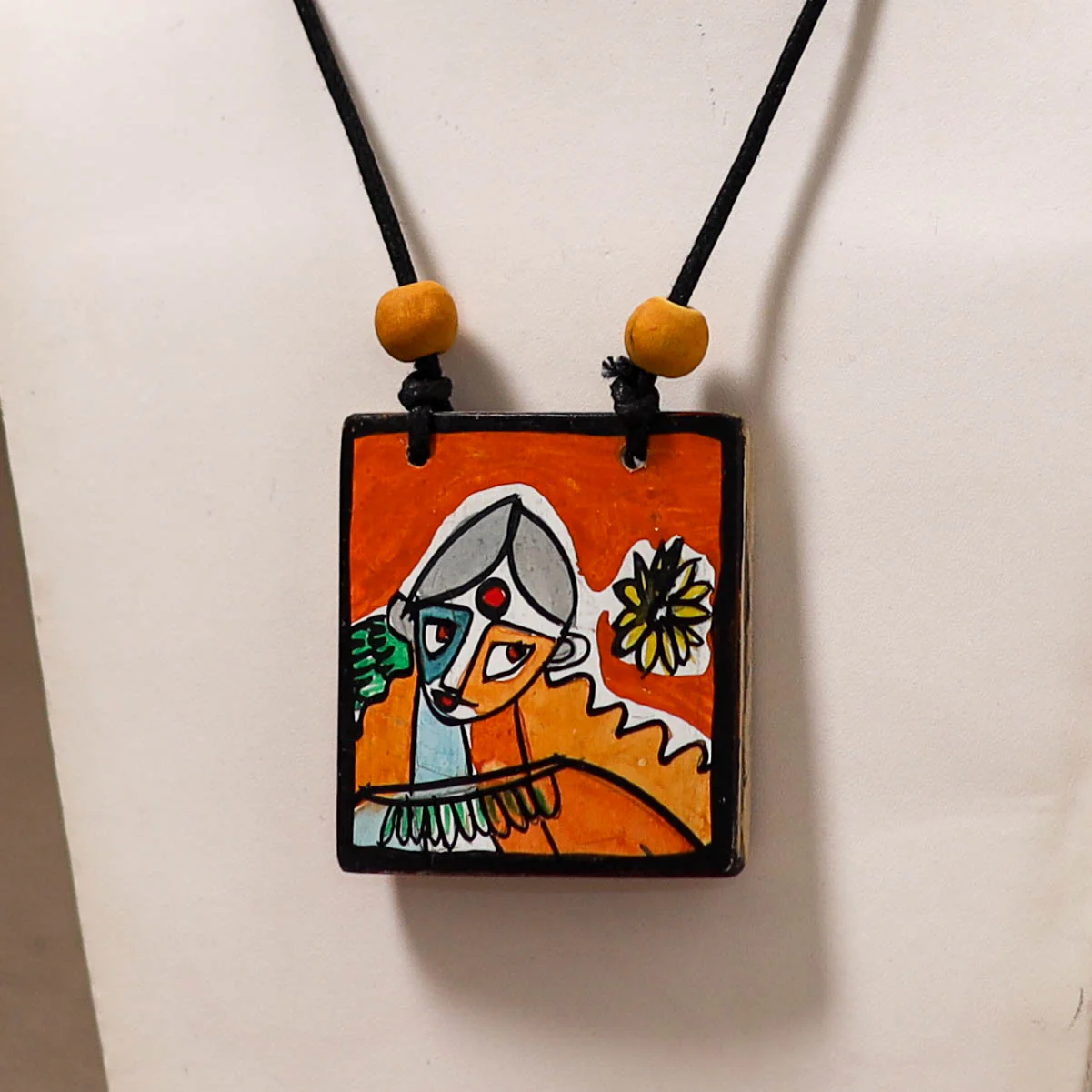 Kerala Mural Handpainted Bamboo Necklace 182 - Image 2