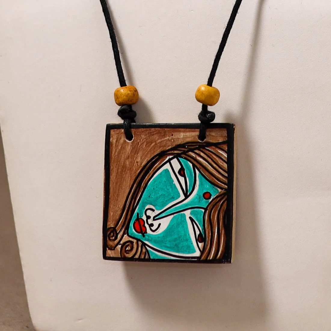 Kerala Mural Handpainted Bamboo Necklace 193 - Image 2