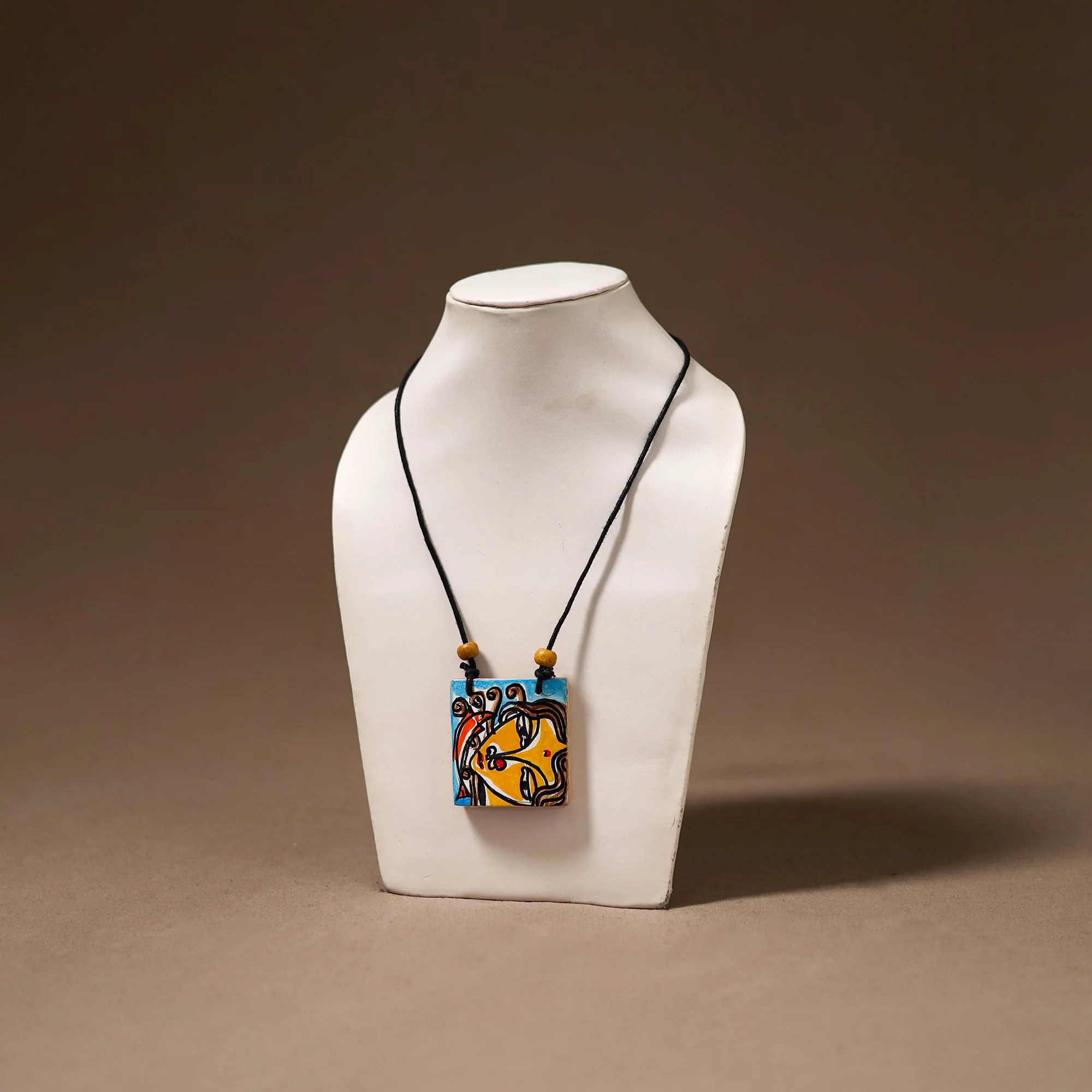 Kerala Mural Handpainted Bamboo Necklace 205