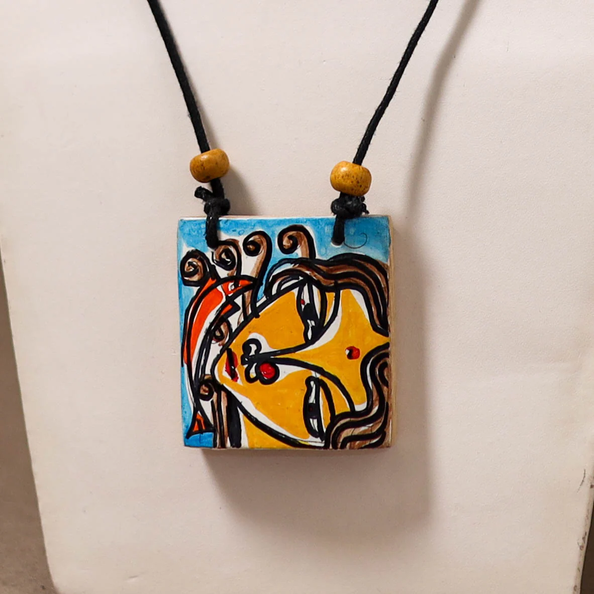 Kerala Mural Handpainted Bamboo Necklace 205 - Image 2