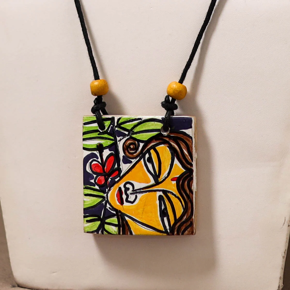 Kerala Mural Handpainted Bamboo Necklace 209 - Image 2