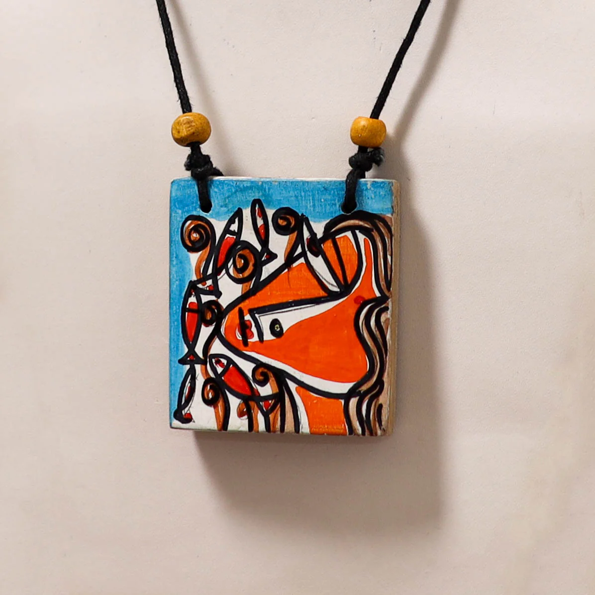Kerala Mural Handpainted Bamboo Necklace 216 - Image 2