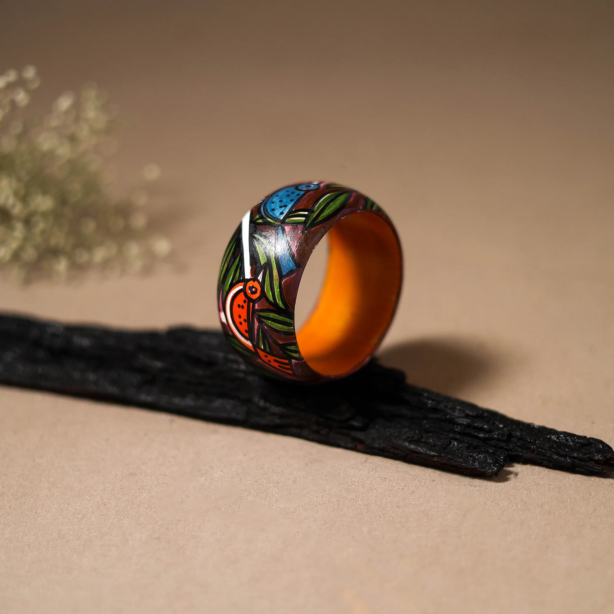 Kerala Mural Handpainted Wooden Bangle (Size - 2-6) 80 - Image 2