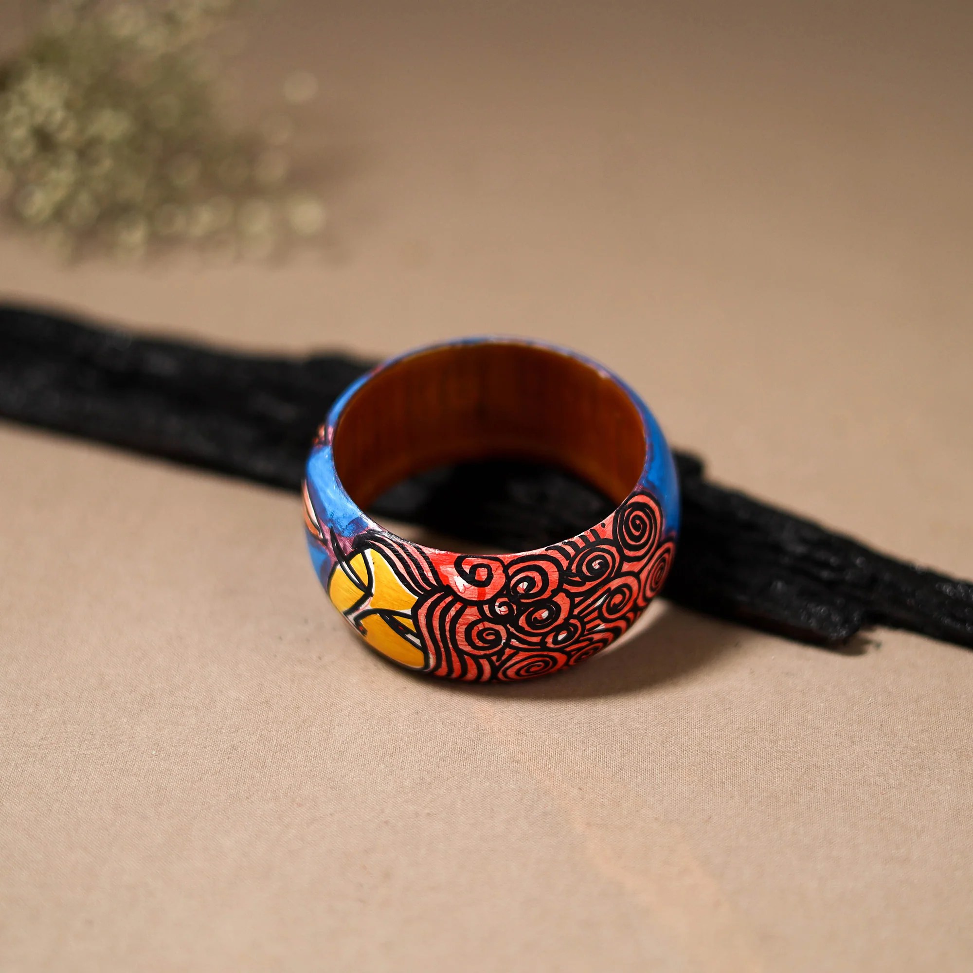 Kerala Mural Handpainted Wooden Bangle (Size - 2-8) 94