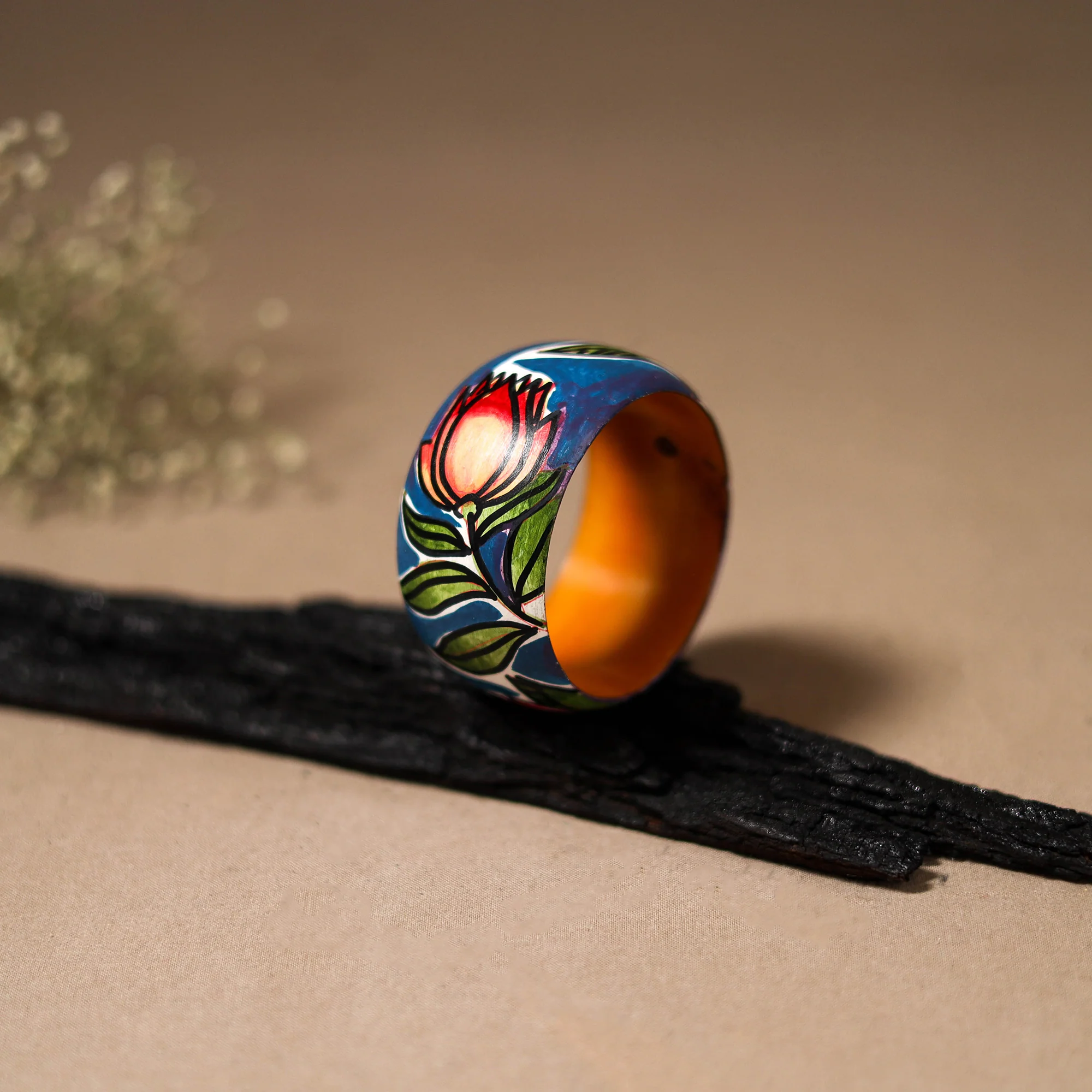 Kerala Mural Handpainted Wooden Bangle (Size - 2-8) 98 - Image 2