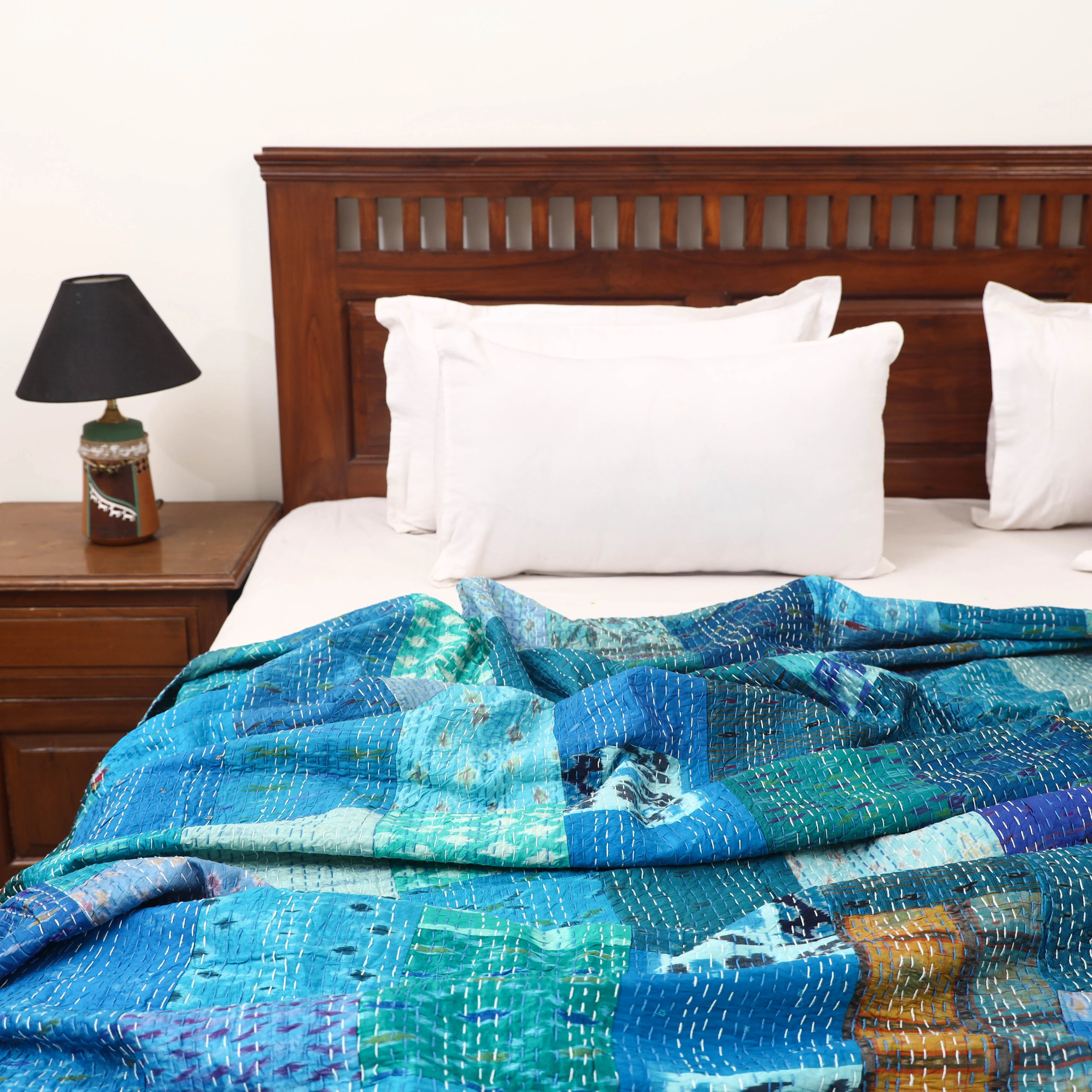 Blue - Khambadiya Tagai Patchwork Quilt / Gudri / Blanket 10 - Image 2