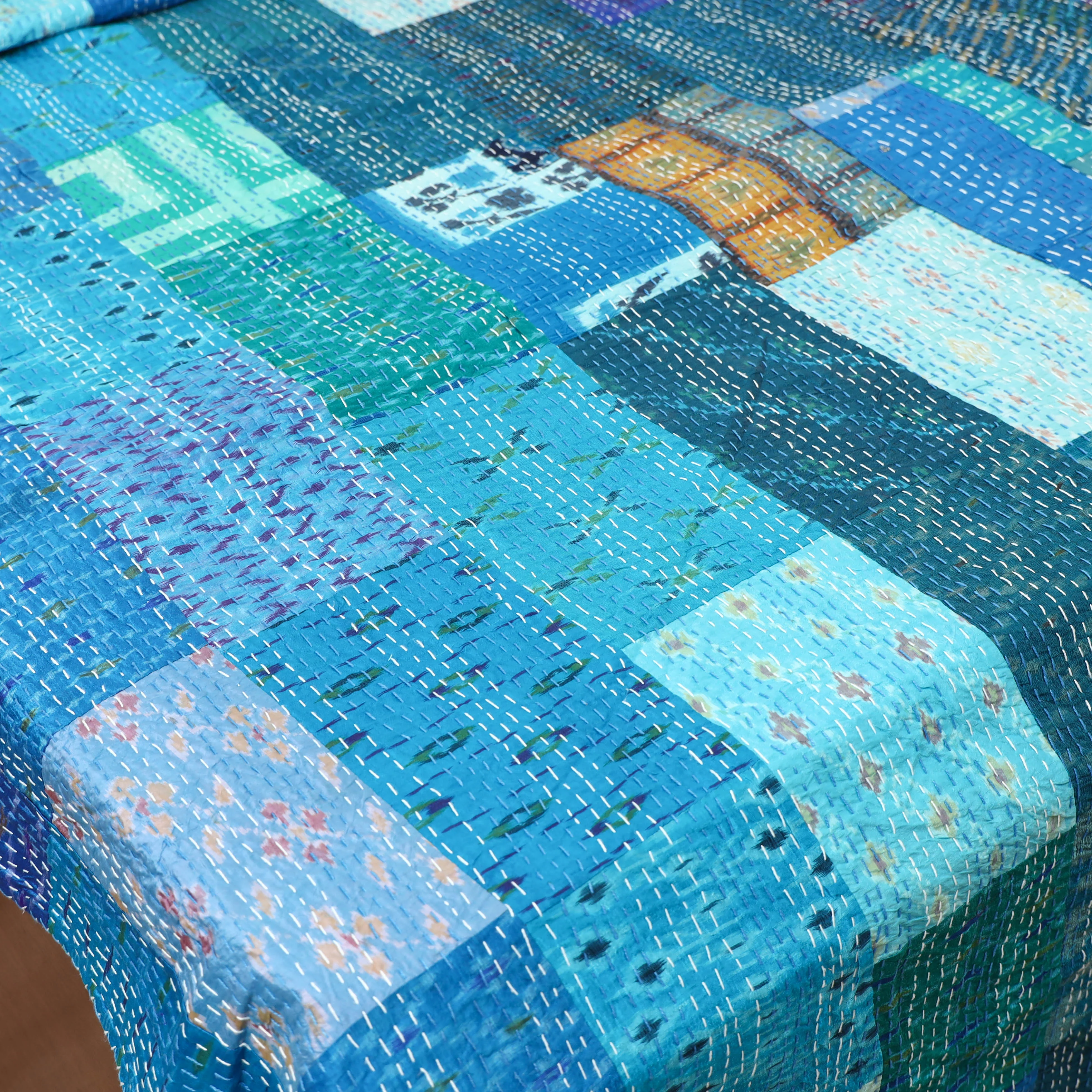 Blue - Khambadiya Tagai Patchwork Quilt / Gudri / Blanket 10 - Image 3