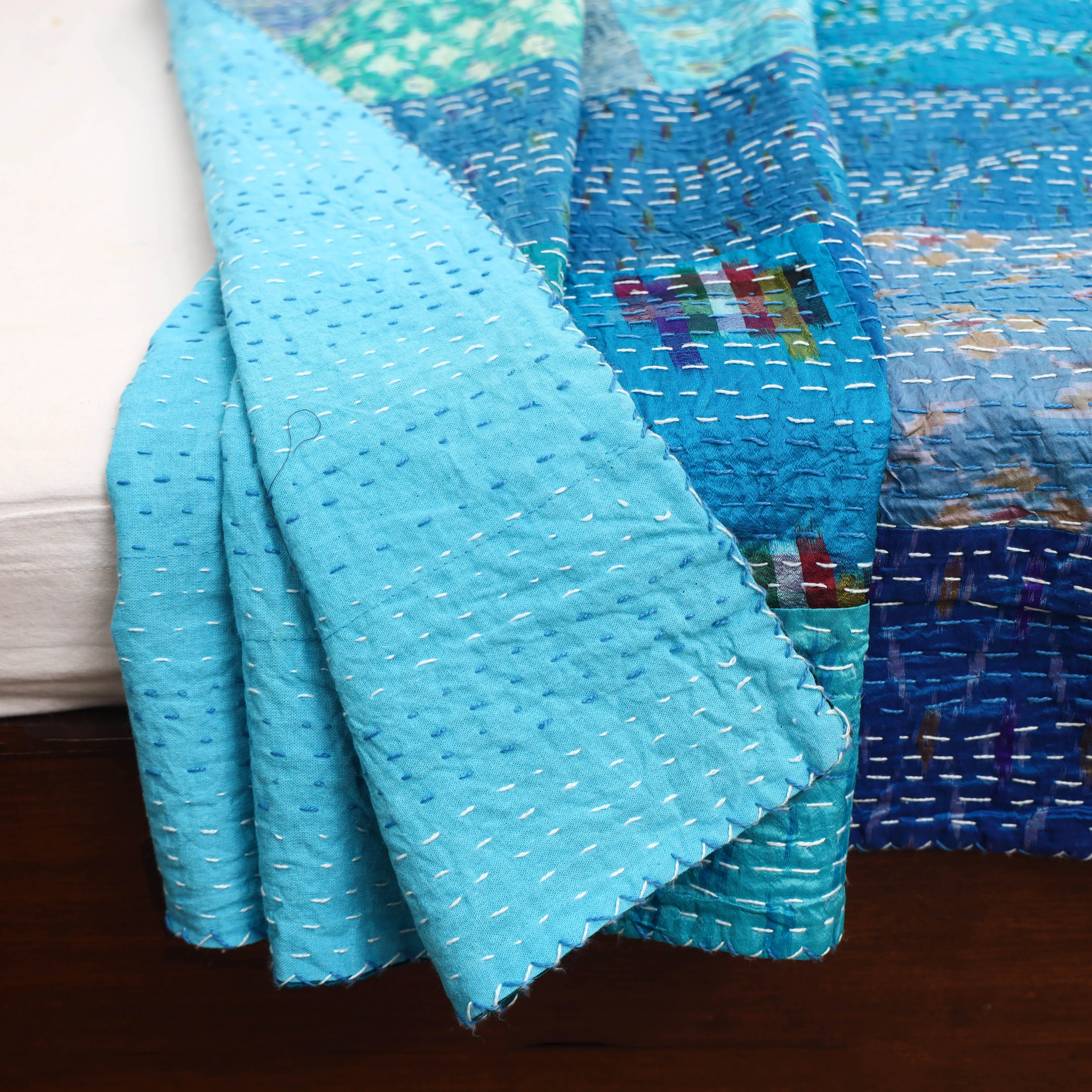 Blue - Khambadiya Tagai Patchwork Quilt / Gudri / Blanket 10 - Image 4