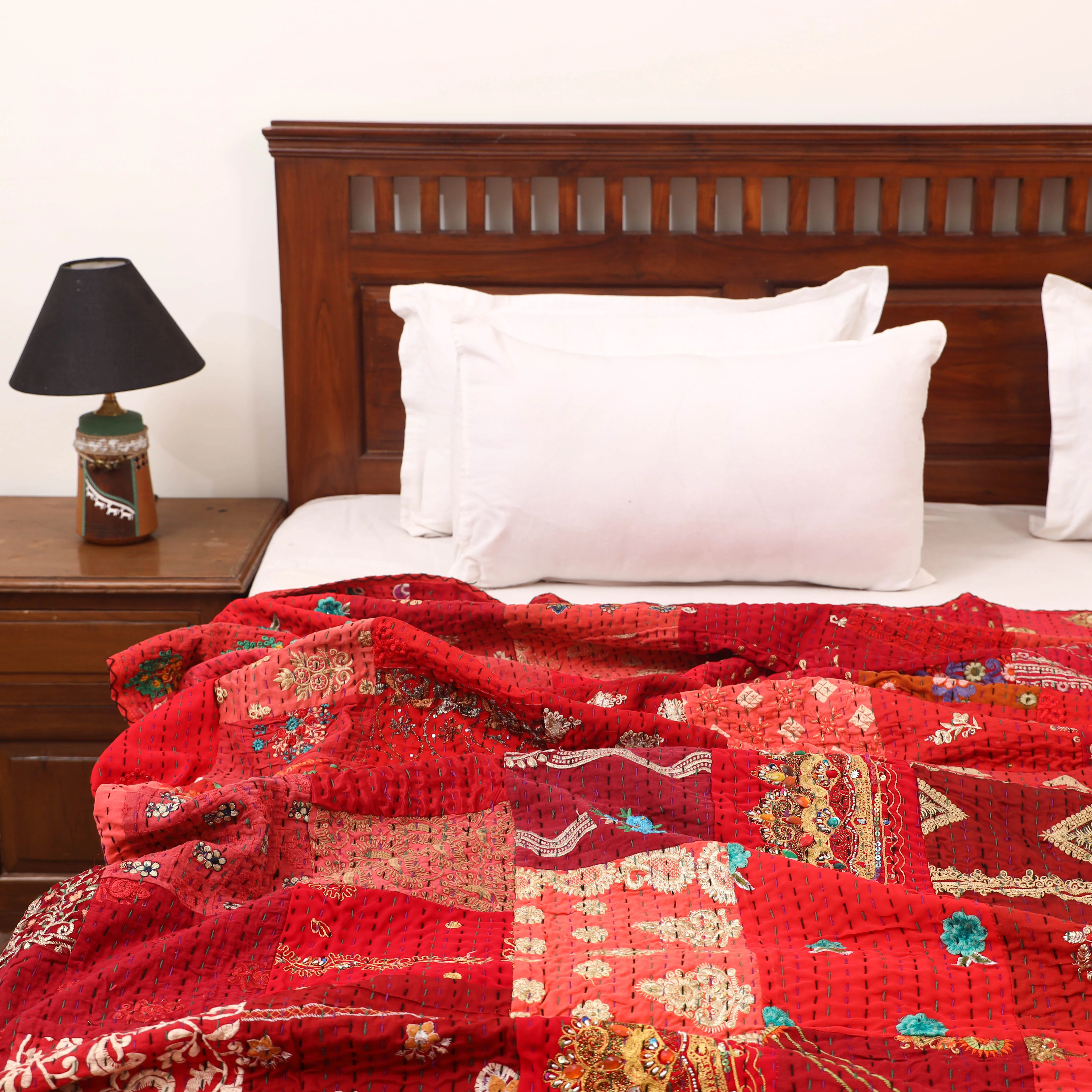Red - Khambadiya Tagai Patchwork Quilt / Gudri / Blanket 11 - Image 2