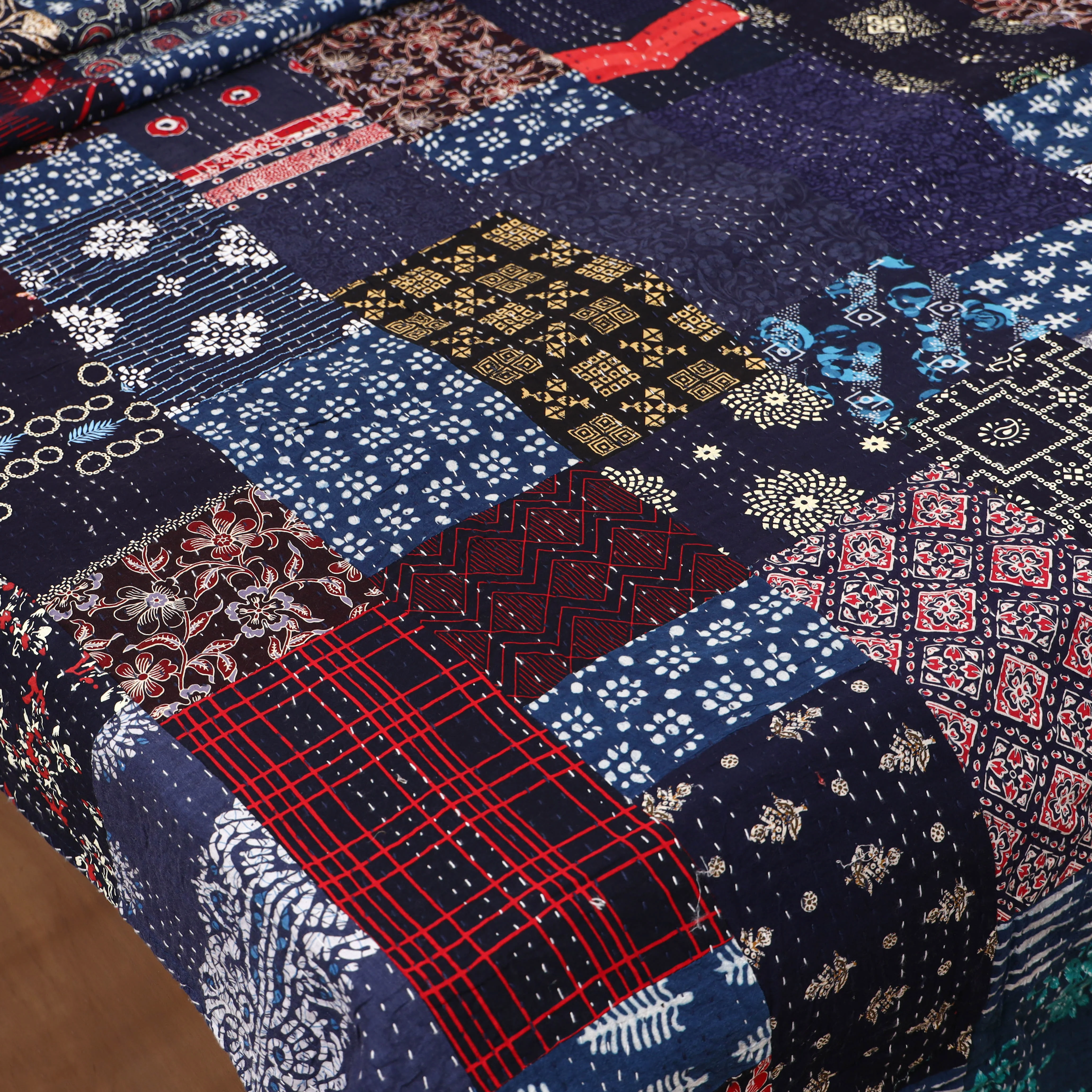 Blue - Khambadiya Tagai Patchwork Quilt / Gudri / Blanket 12 - Image 3