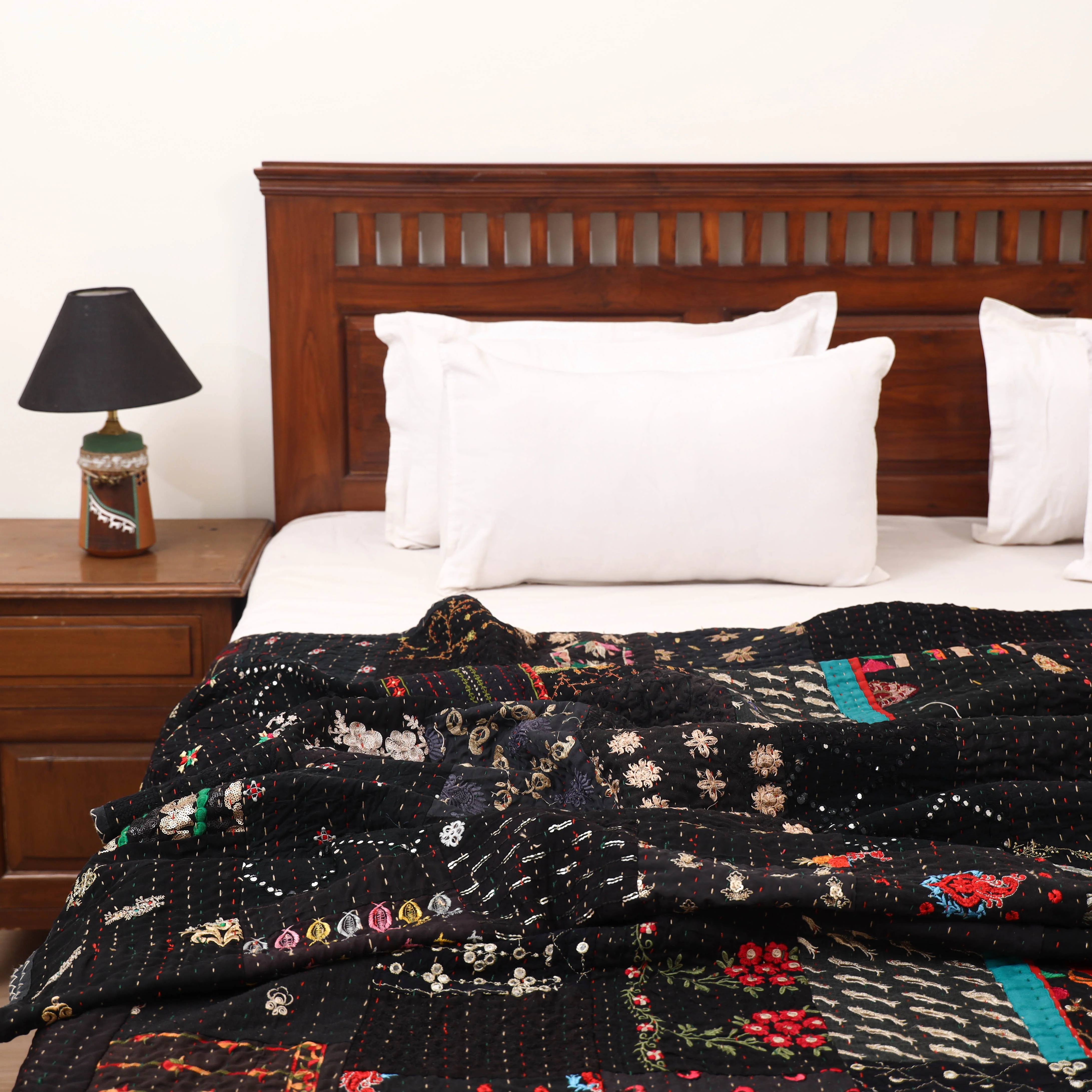 Black - Khambadiya Tagai Patchwork Quilt / Gudri / Blanket 13 - Image 2