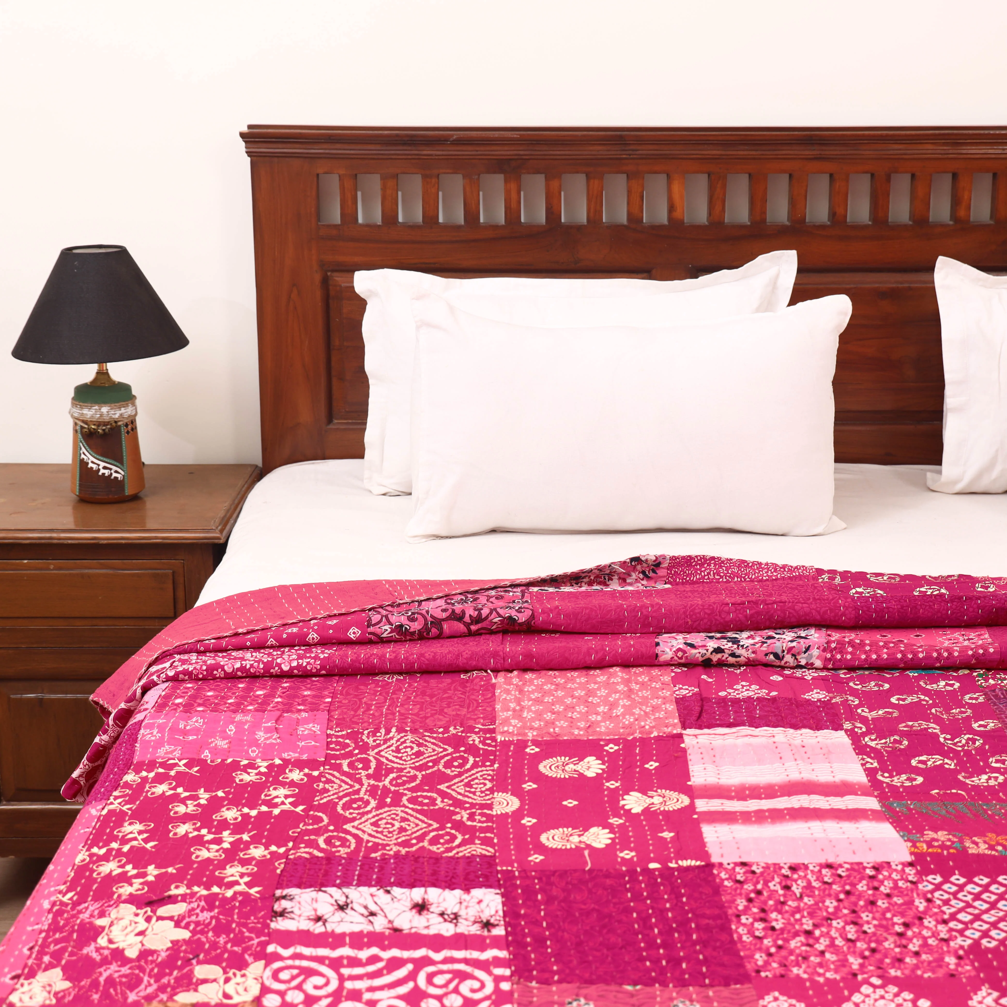 Pink - Khambadiya Tagai Patchwork Quilt / Gudri / Blanket 17 - Image 2