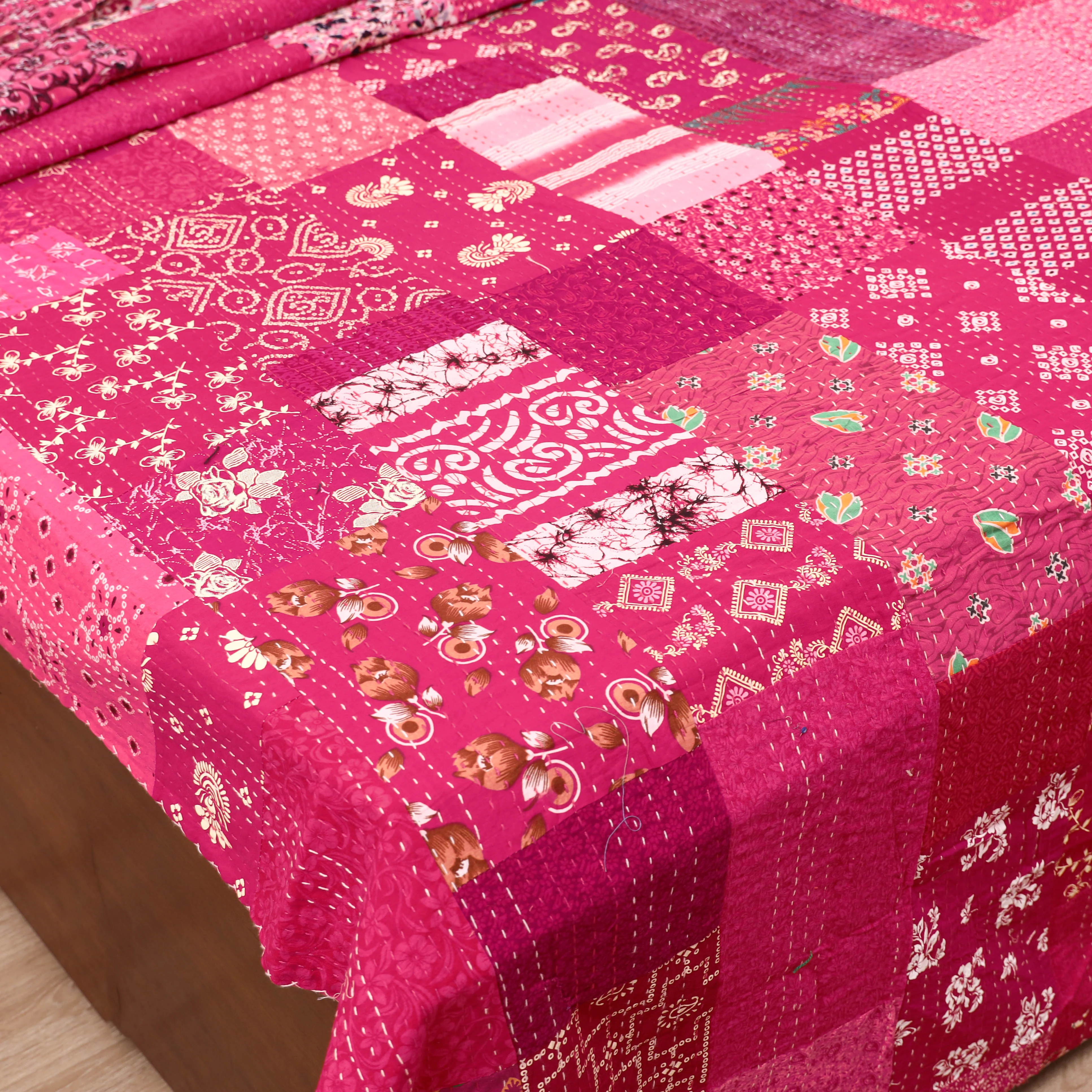 Pink - Khambadiya Tagai Patchwork Quilt / Gudri / Blanket 17 - Image 3