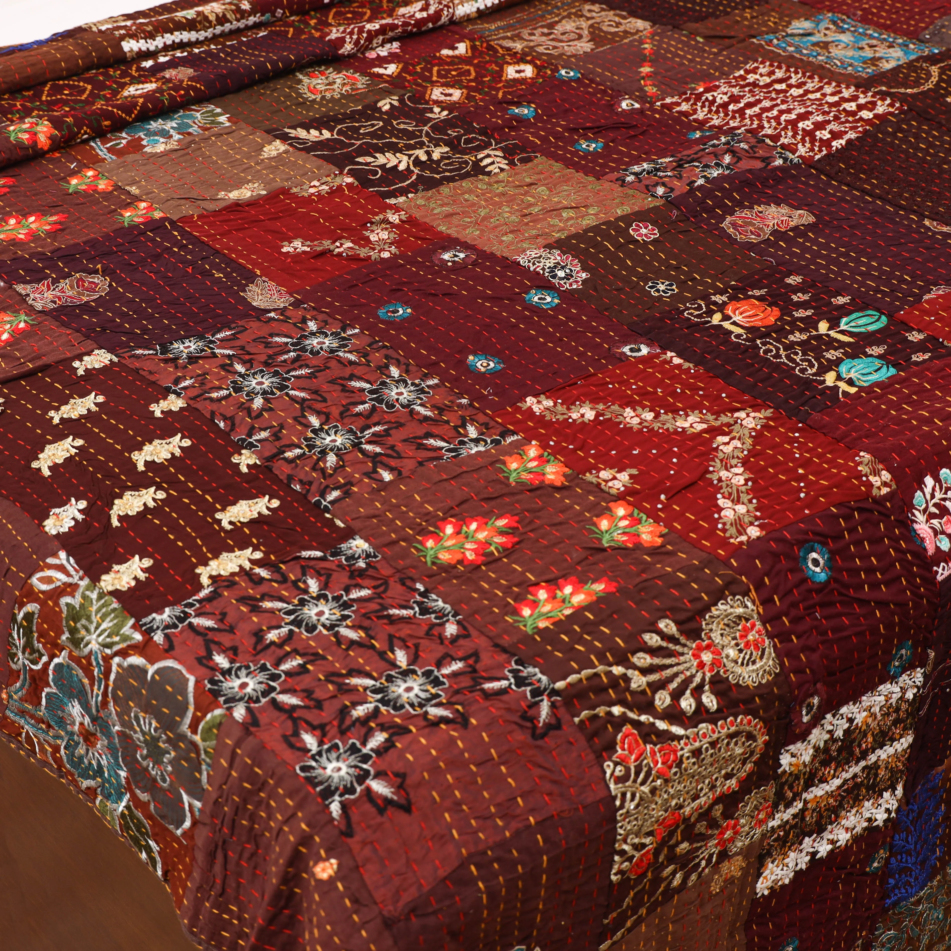 Brown - Khambadiya Tagai Patchwork Quilt / Gudri / Blanket 19 - Image 3