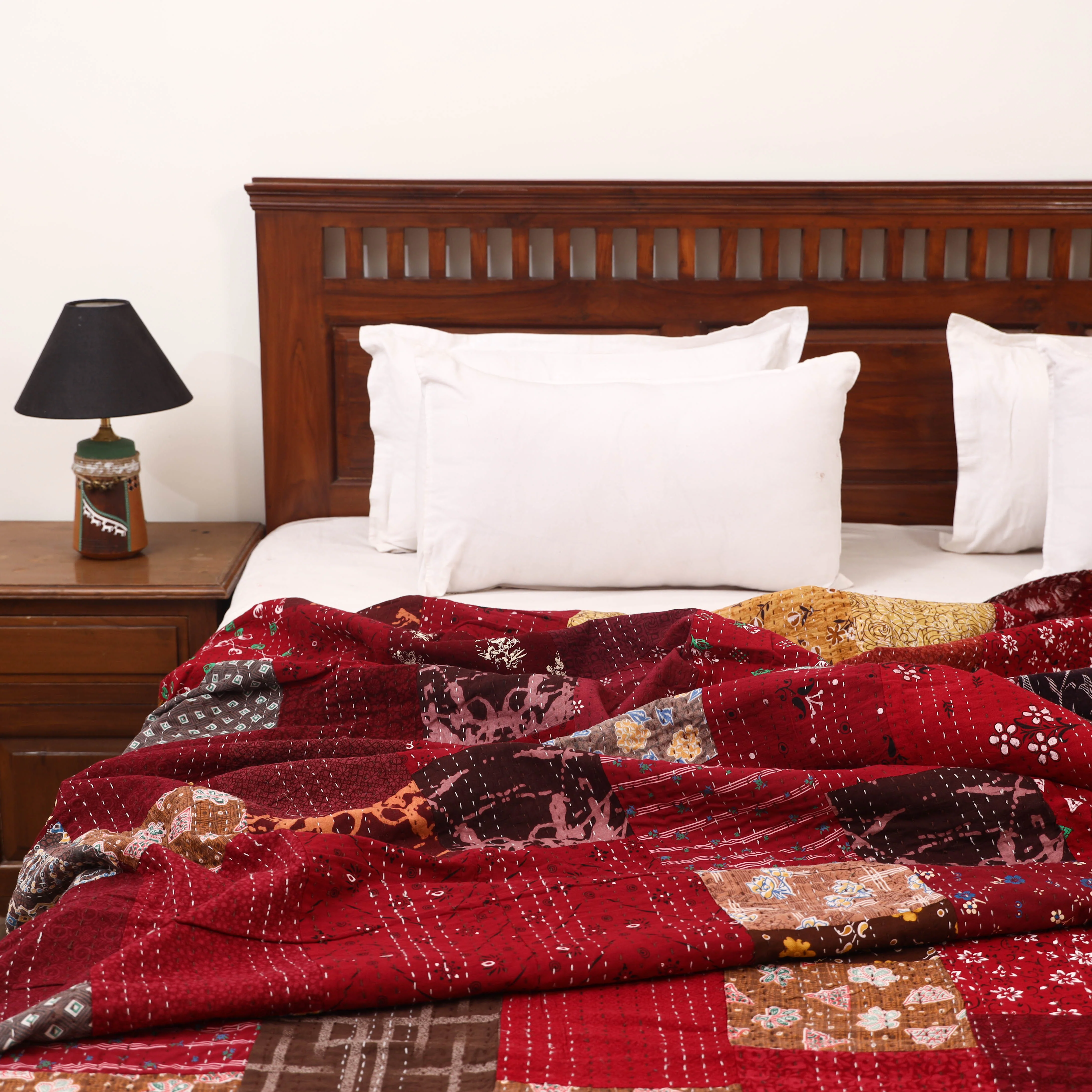 Maroon - Khambadiya Tagai Patchwork Quilt / Gudri / Blanket 21 - Image 2