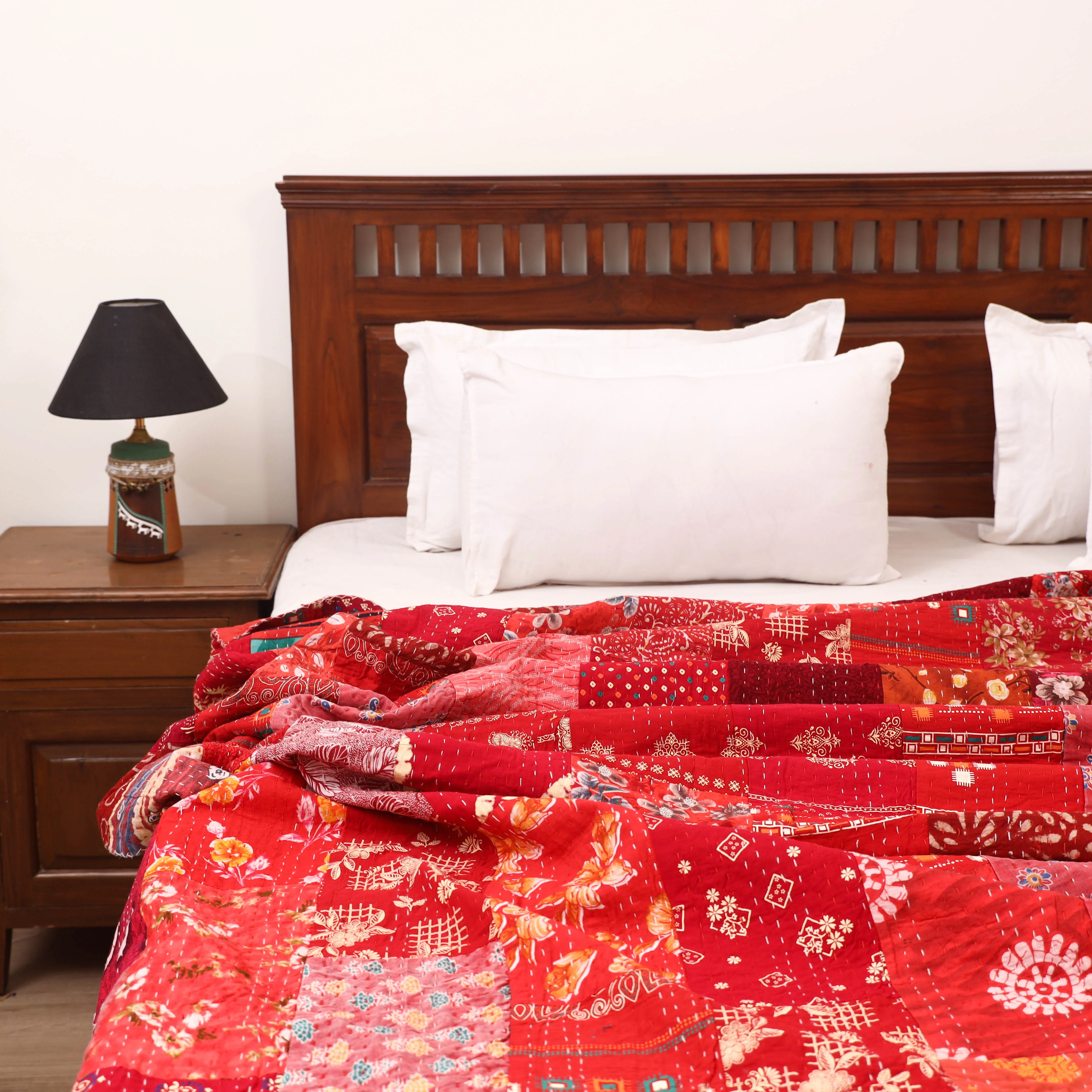 Red - Khambadiya Tagai Patchwork Quilt / Gudri / Blanket 23 - Image 2