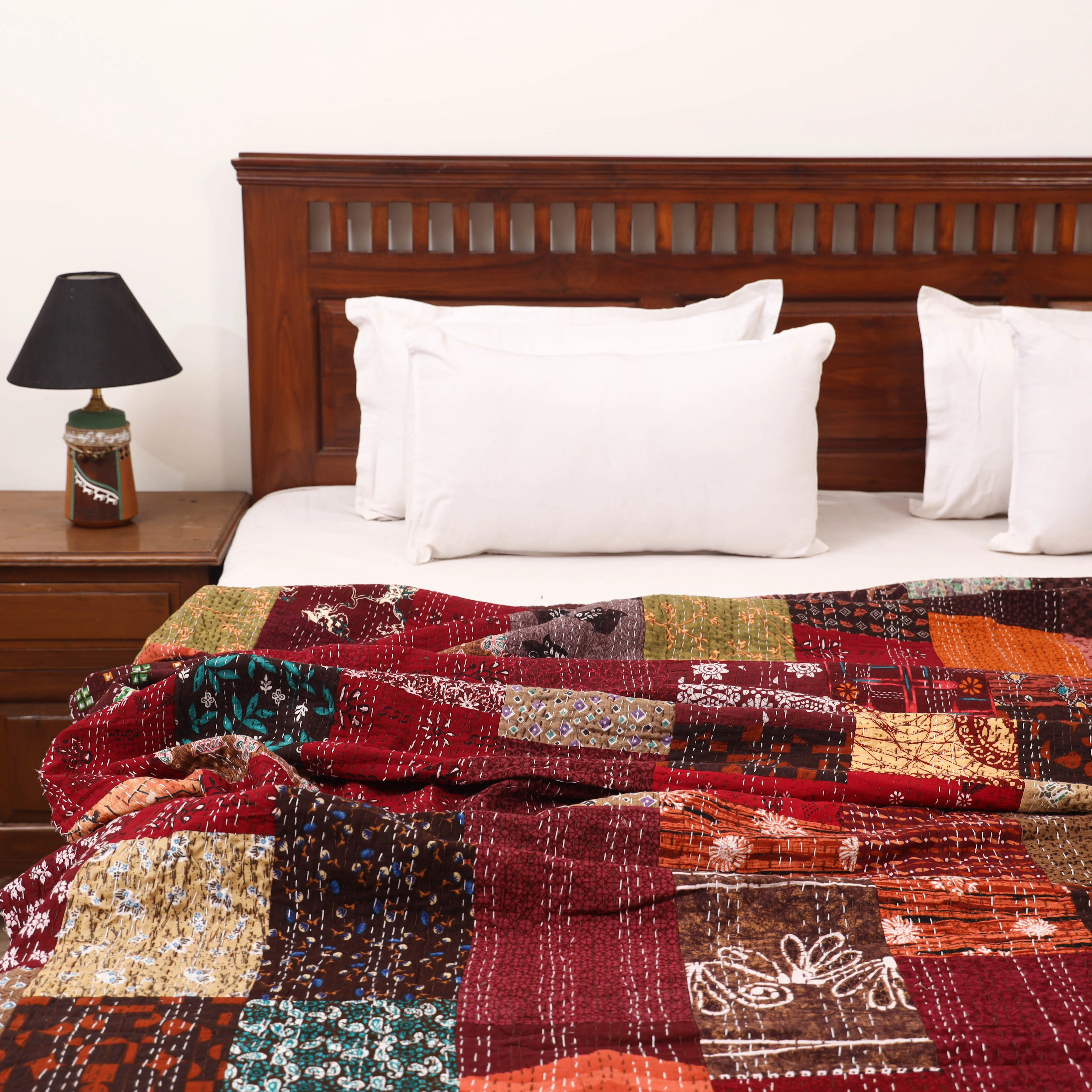 Maroon - Khambadiya Tagai Patchwork Quilt / Gudri / Blanket 24 - Image 2