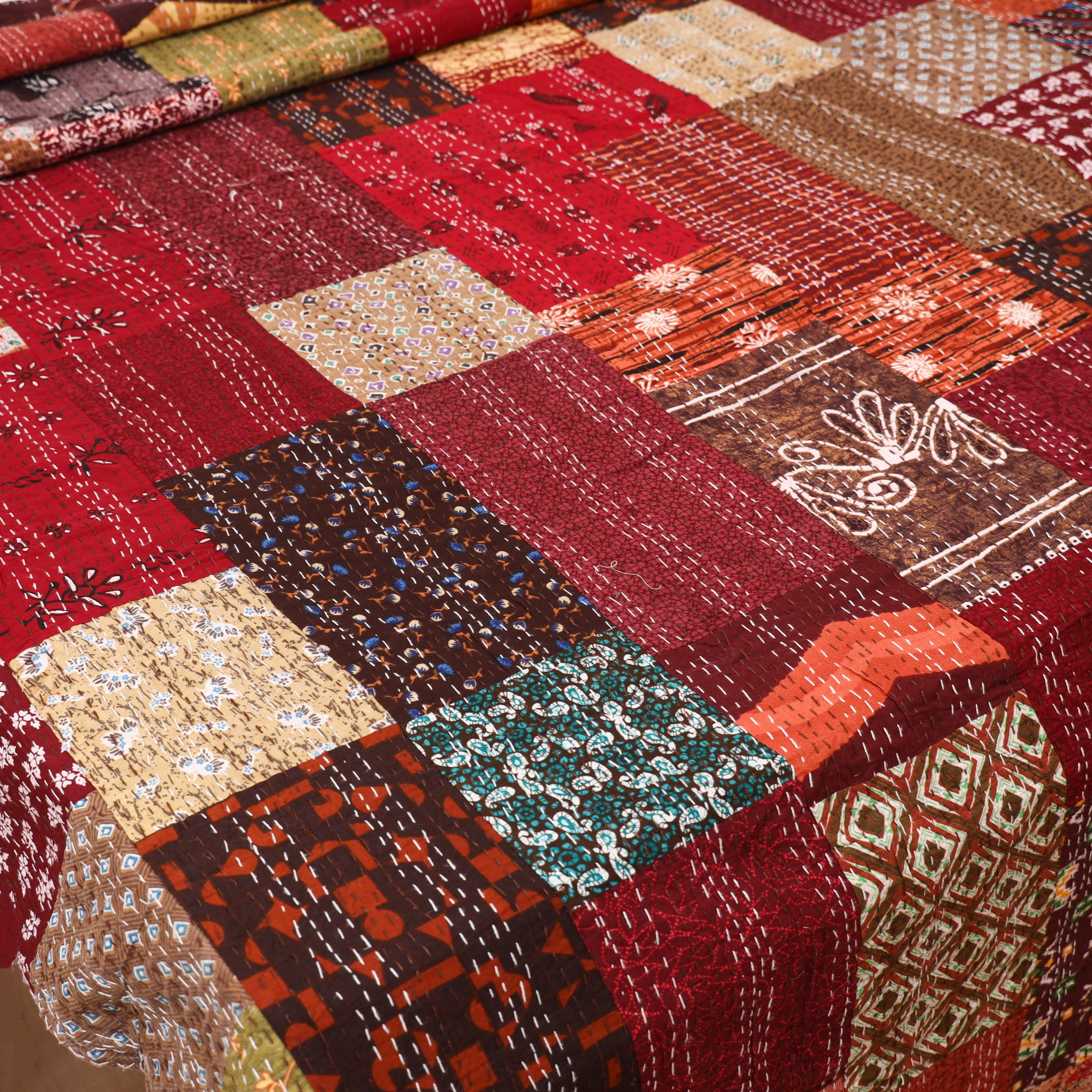 Maroon - Khambadiya Tagai Patchwork Quilt / Gudri / Blanket 24 - Image 3