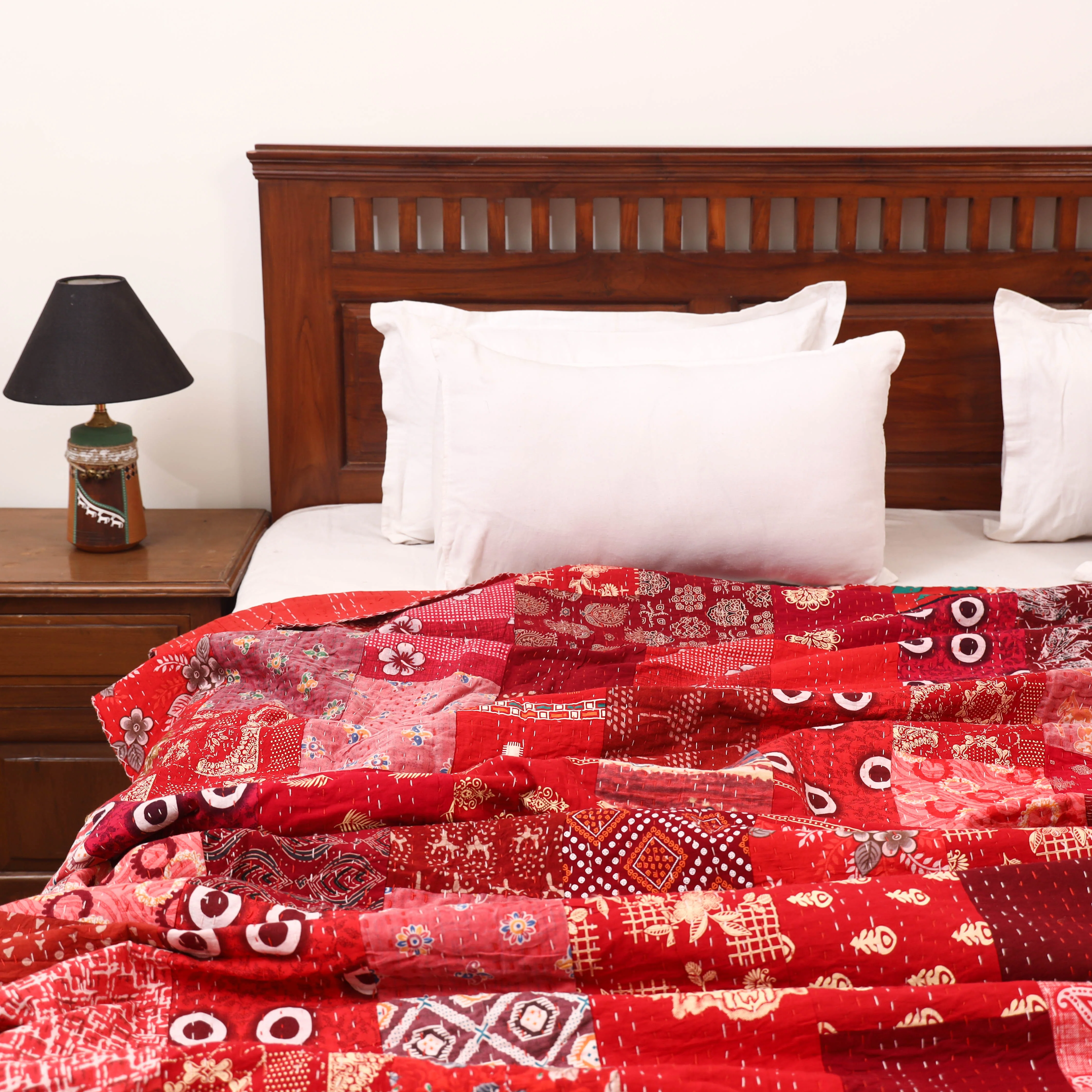 Red - Khambadiya Tagai Patchwork Quilt / Gudri / Blanket 25 - Image 2
