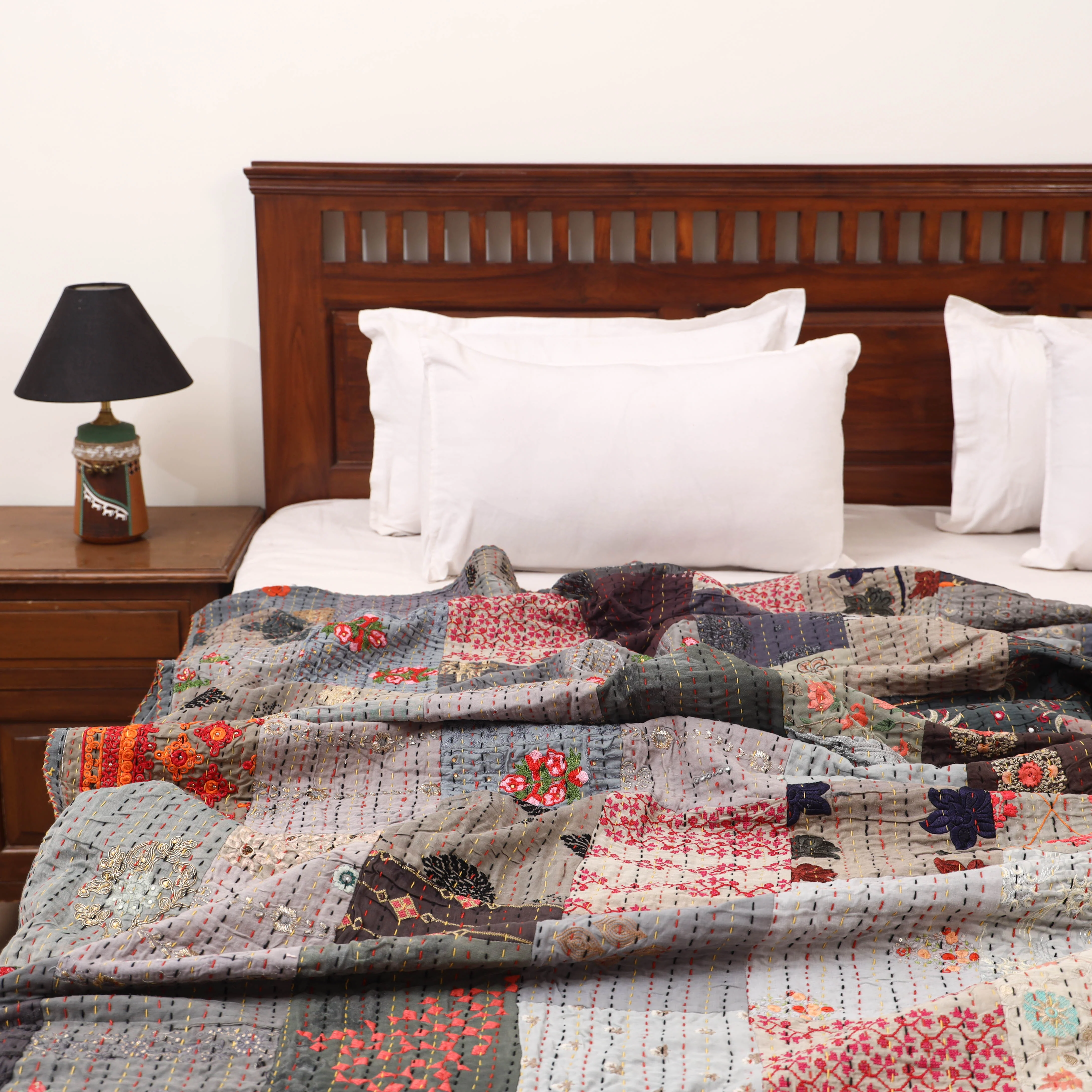 Grey - Khambadiya Tagai Patchwork Quilt / Gudri / Blanket 26 - Image 2
