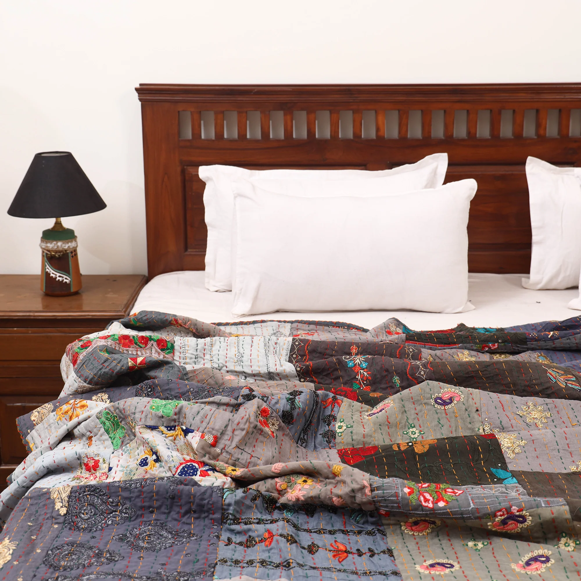 Grey - Khambadiya Tagai Patchwork Quilt / Gudri / Blanket 28 - Image 2