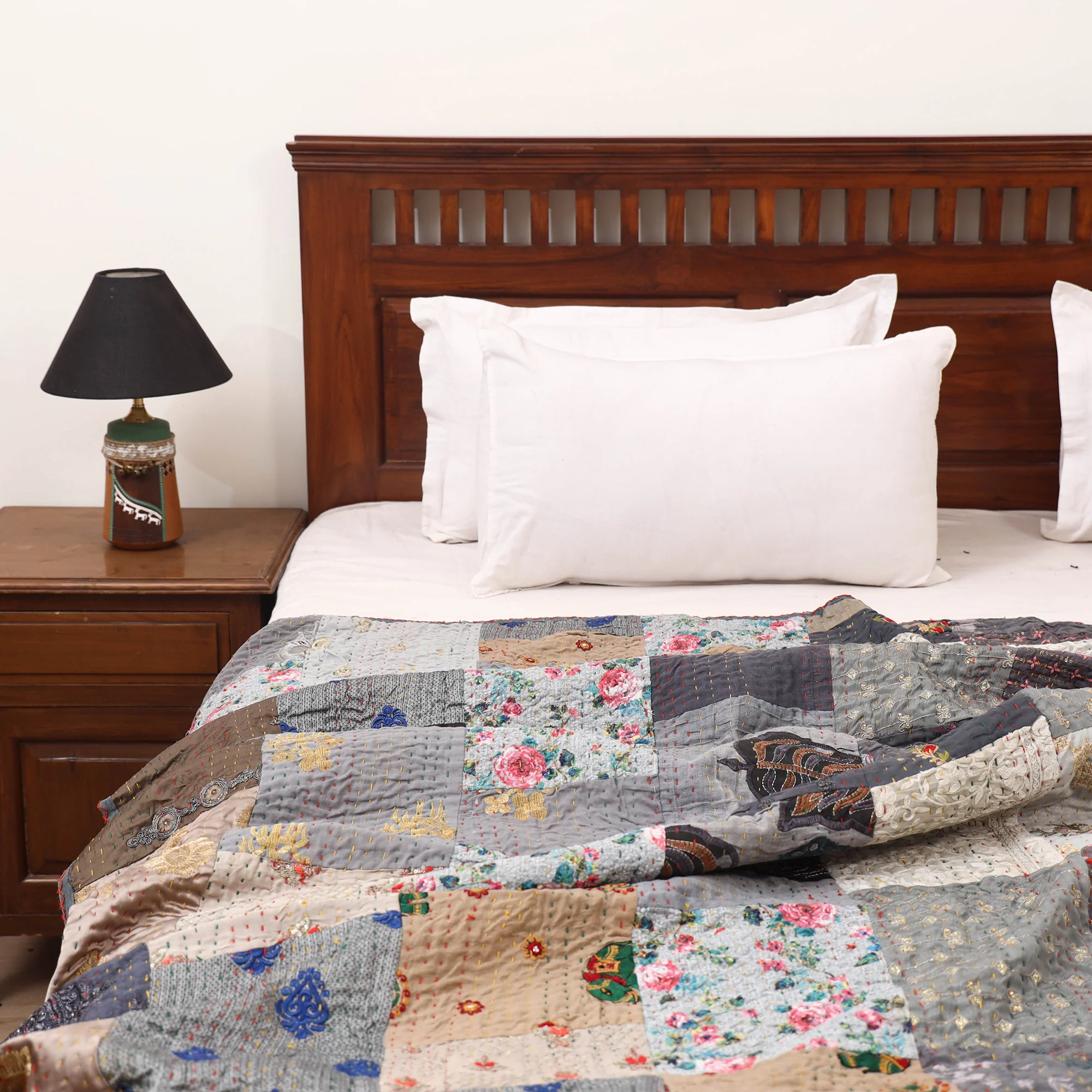Grey - Khambadiya Tagai Patchwork Quilt / Gudri / Blanket 30 - Image 2