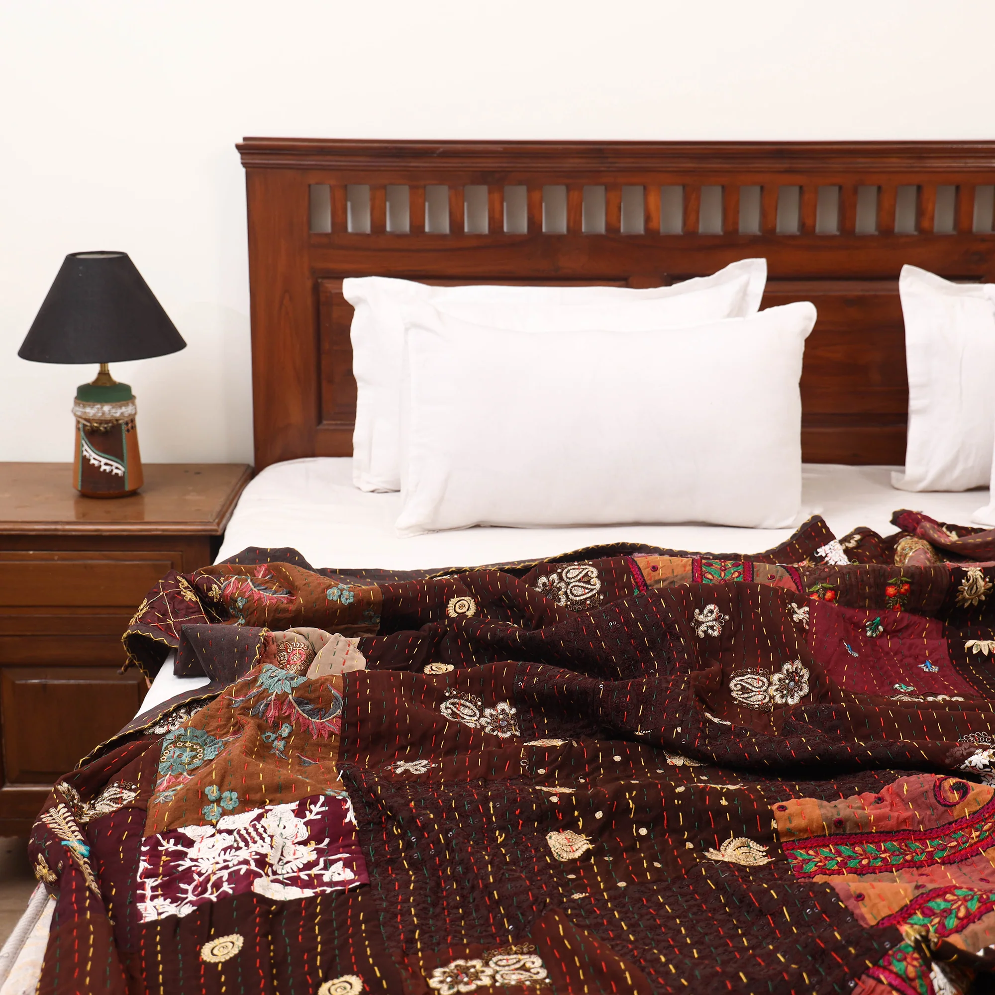 Brown - Khambadiya Tagai Patchwork Quilt / Gudri / Blanket 31 - Image 2