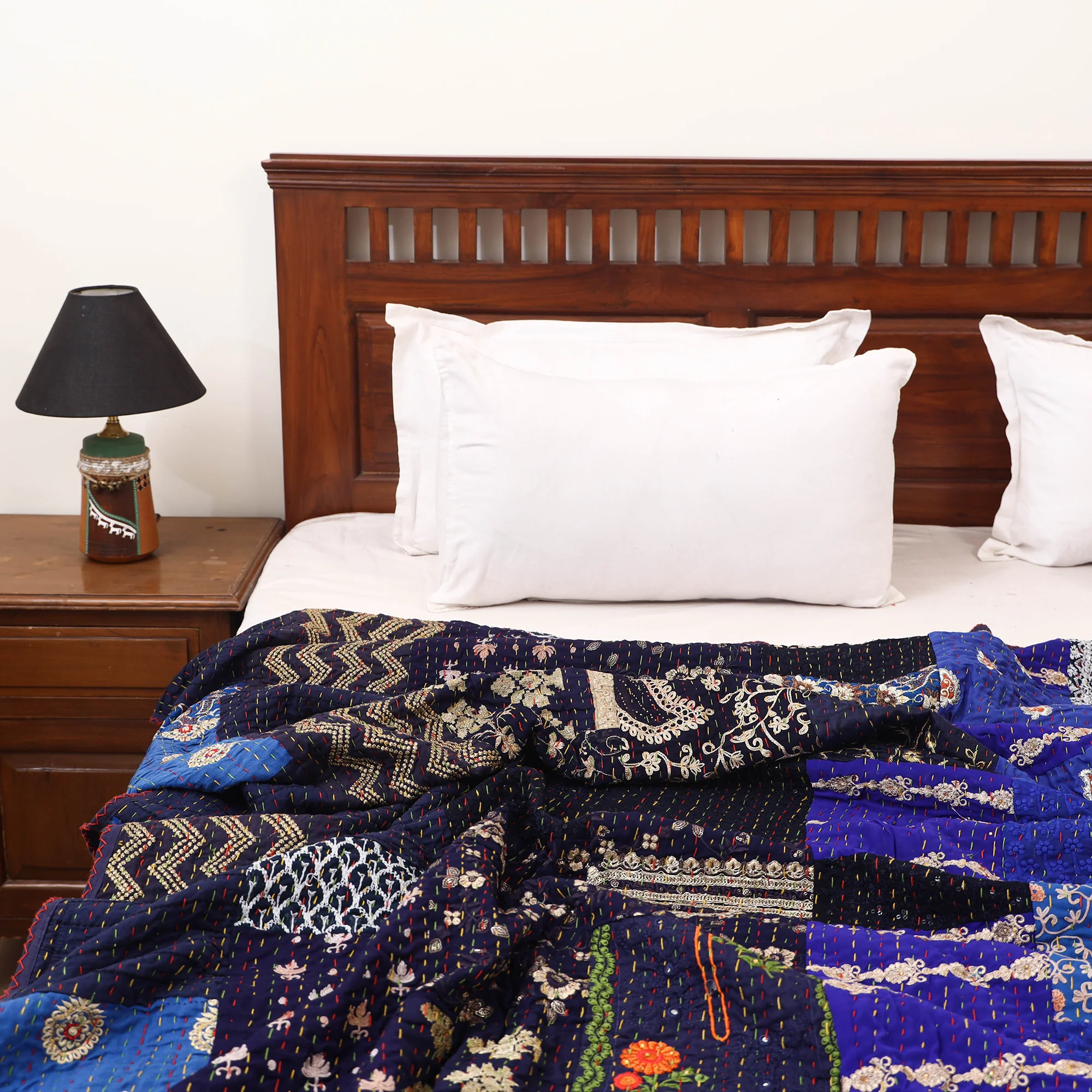 Blue - Khambadiya Tagai Patchwork Quilt / Gudri / Blanket 37 - Image 2