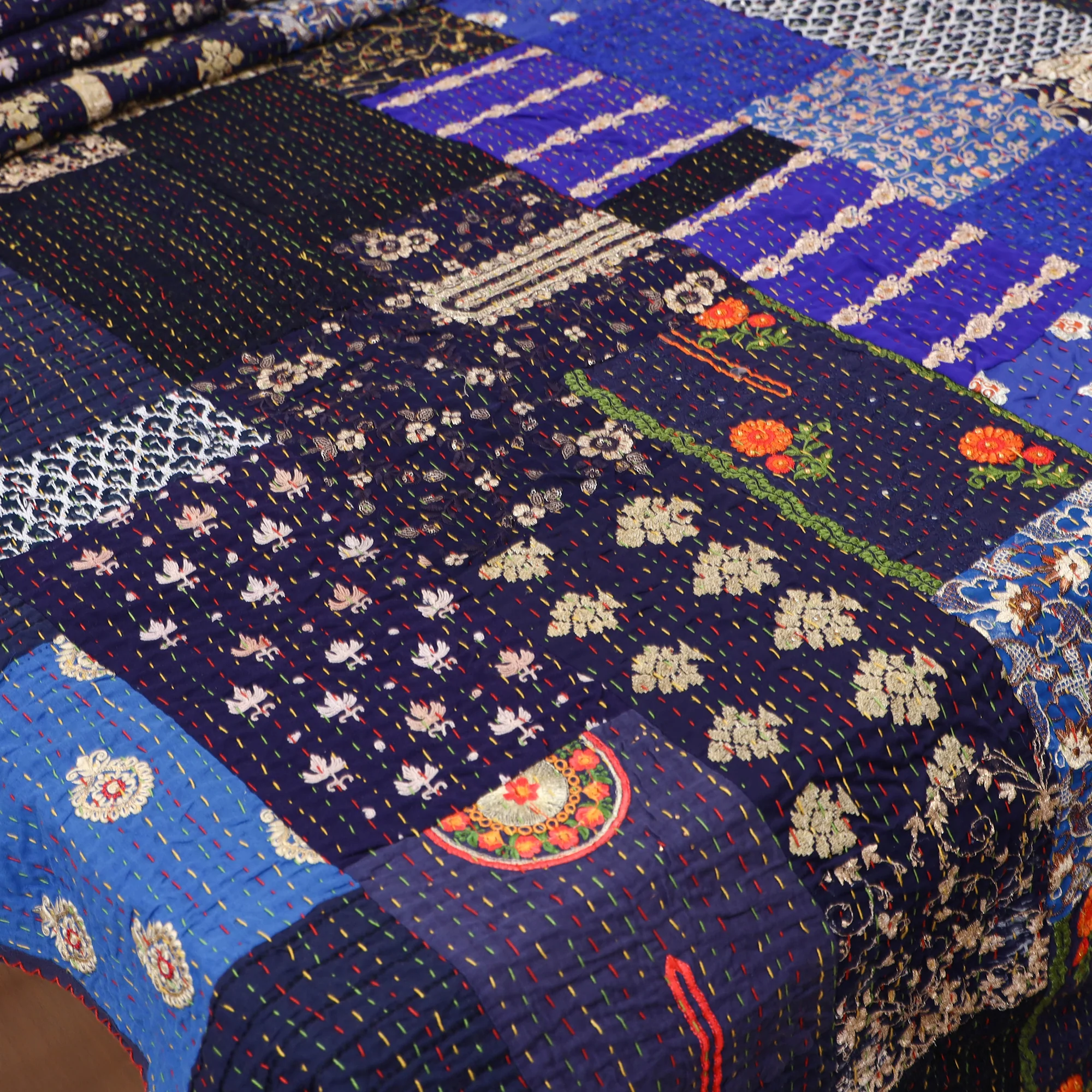 Blue - Khambadiya Tagai Patchwork Quilt / Gudri / Blanket 37 - Image 3