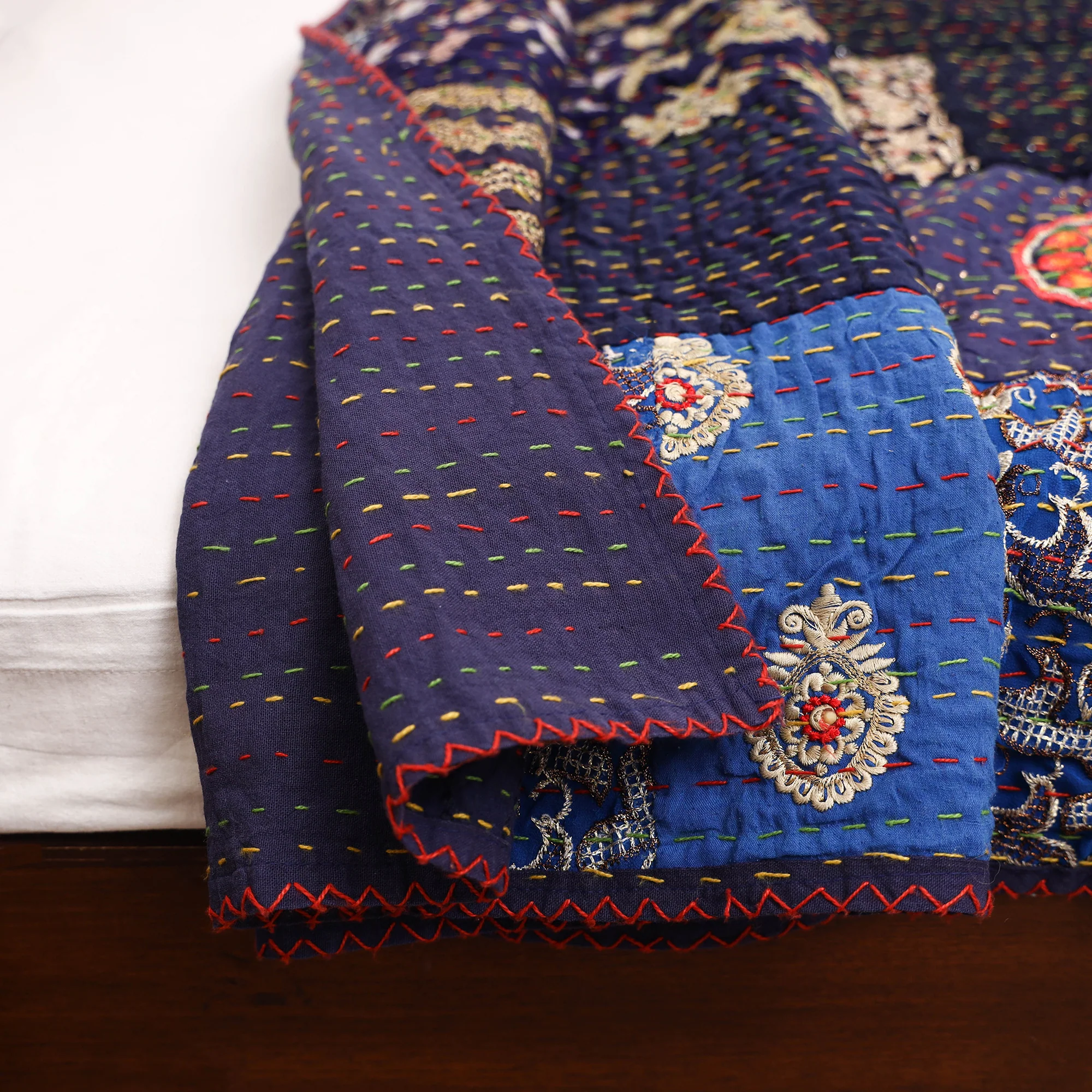 Blue - Khambadiya Tagai Patchwork Quilt / Gudri / Blanket 37 - Image 4