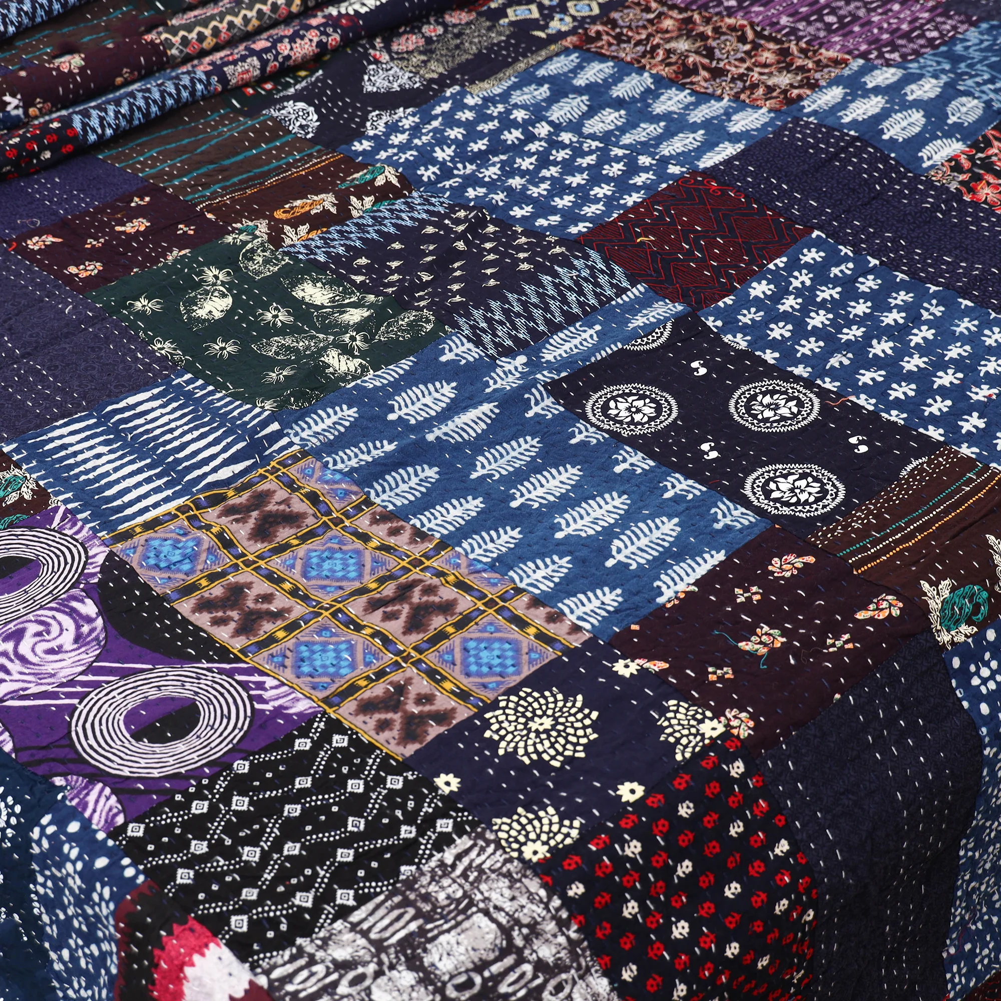 Blue - Khambadiya Tagai Patchwork Quilt / Gudri / Blanket 38 - Image 3