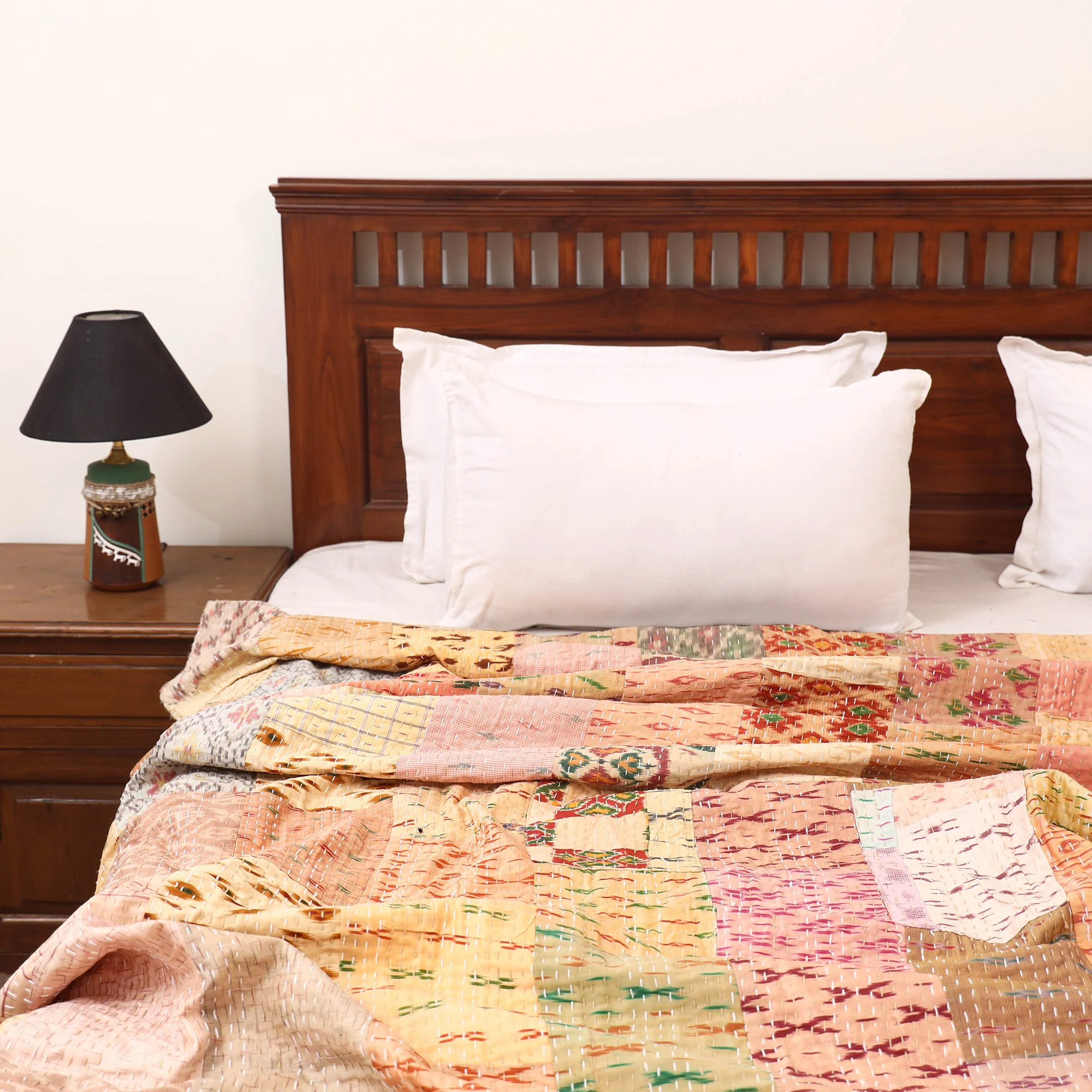 Beige - Khambadiya Tagai Patchwork Quilt / Gudri / Blanket 39 - Image 2