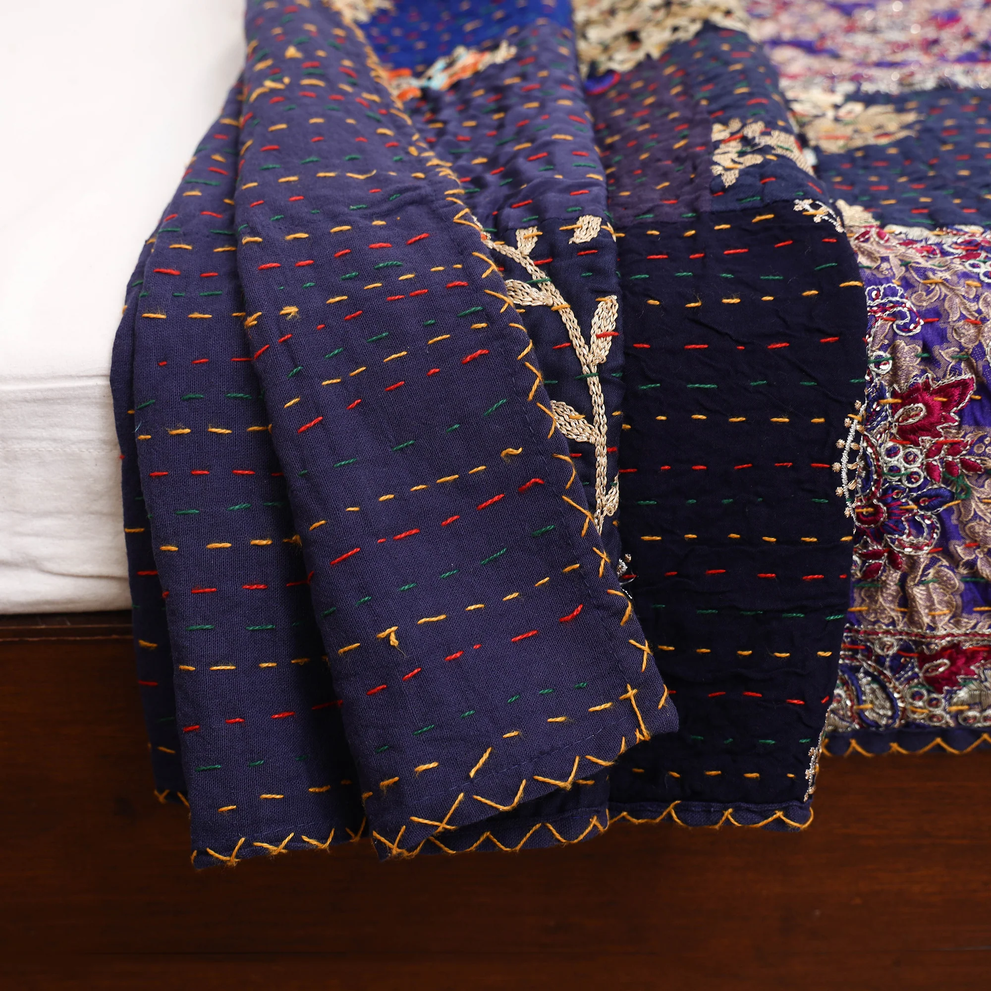 Blue - Khambadiya Tagai Patchwork Quilt / Gudri / Blanket 43 - Image 5