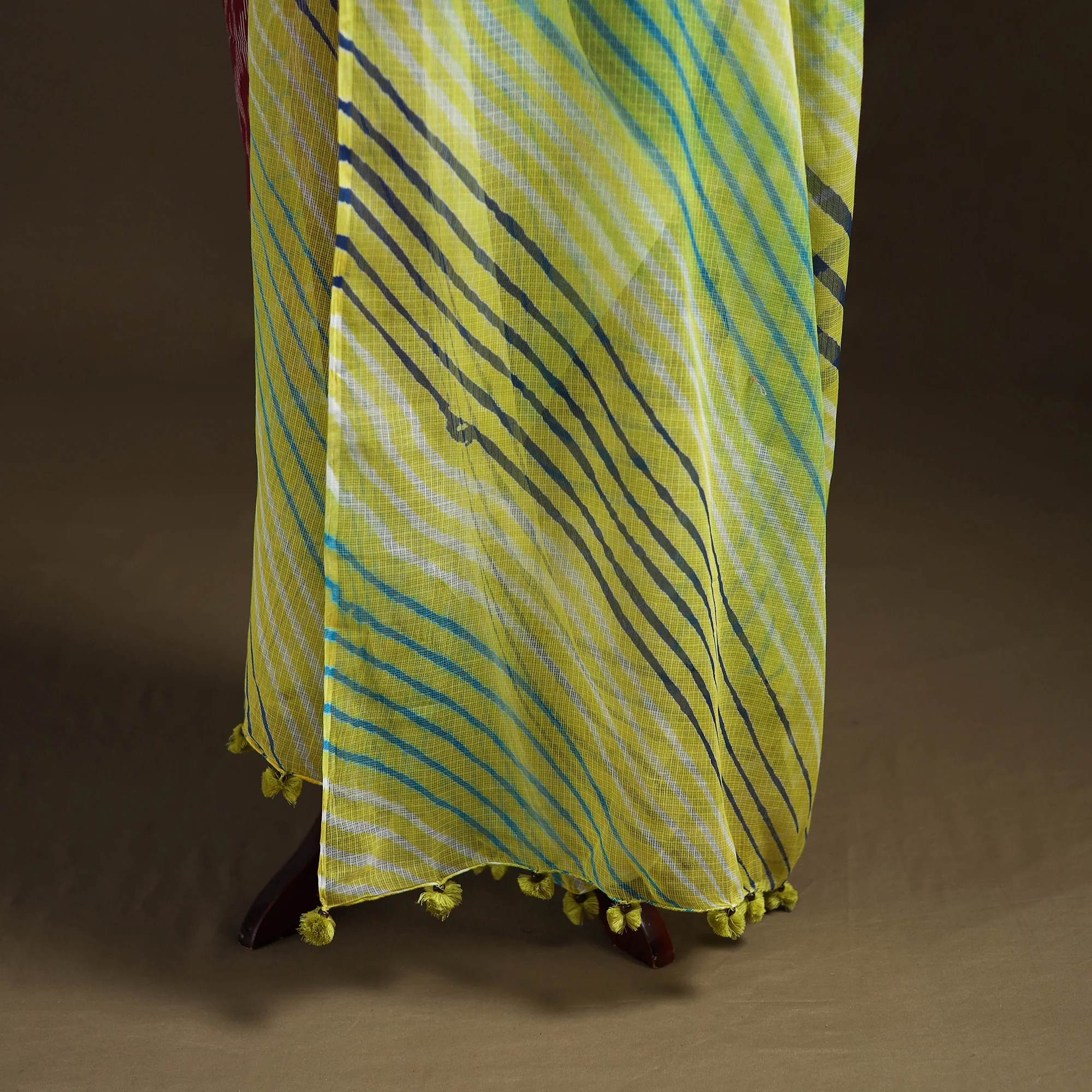 Green - Kota Doria Cotton Tie-Dye Leheriya Dupatta with Tassels 01 - Image 4
