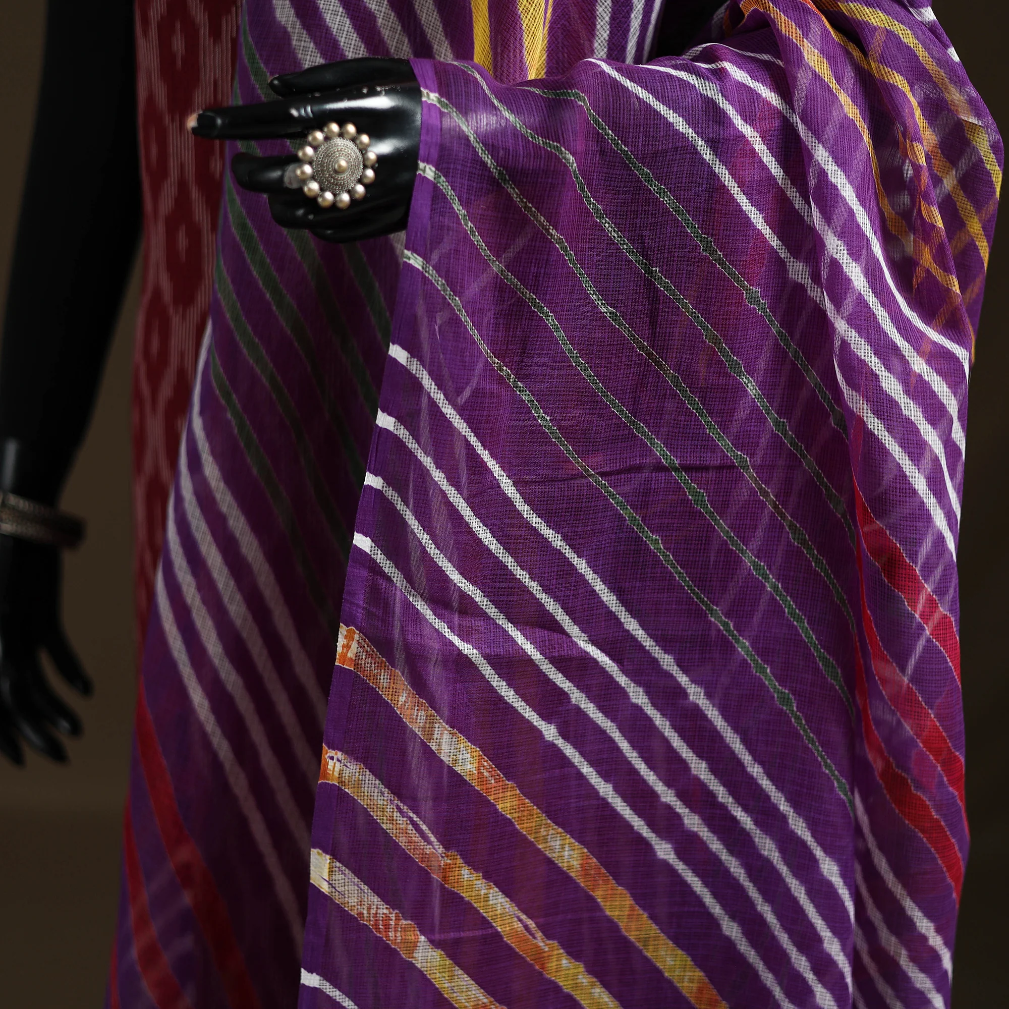Purple - Kota Doria Cotton Tie-Dye Leheriya Dupatta with Tassels 02 - Image 3