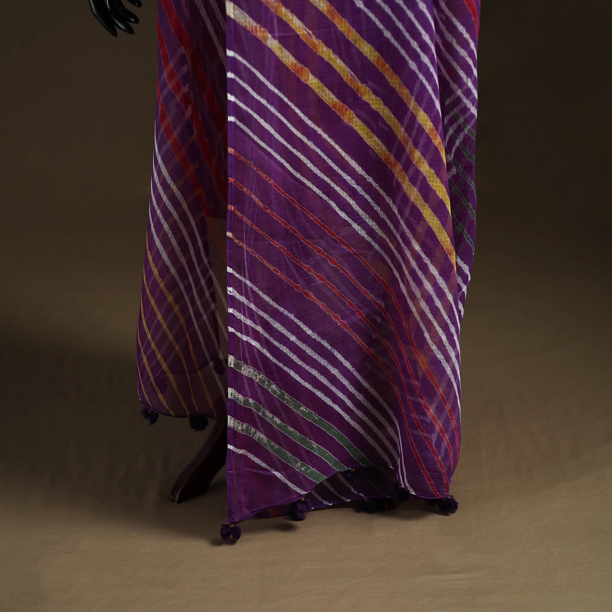 Purple - Kota Doria Cotton Tie-Dye Leheriya Dupatta with Tassels 02 - Image 4