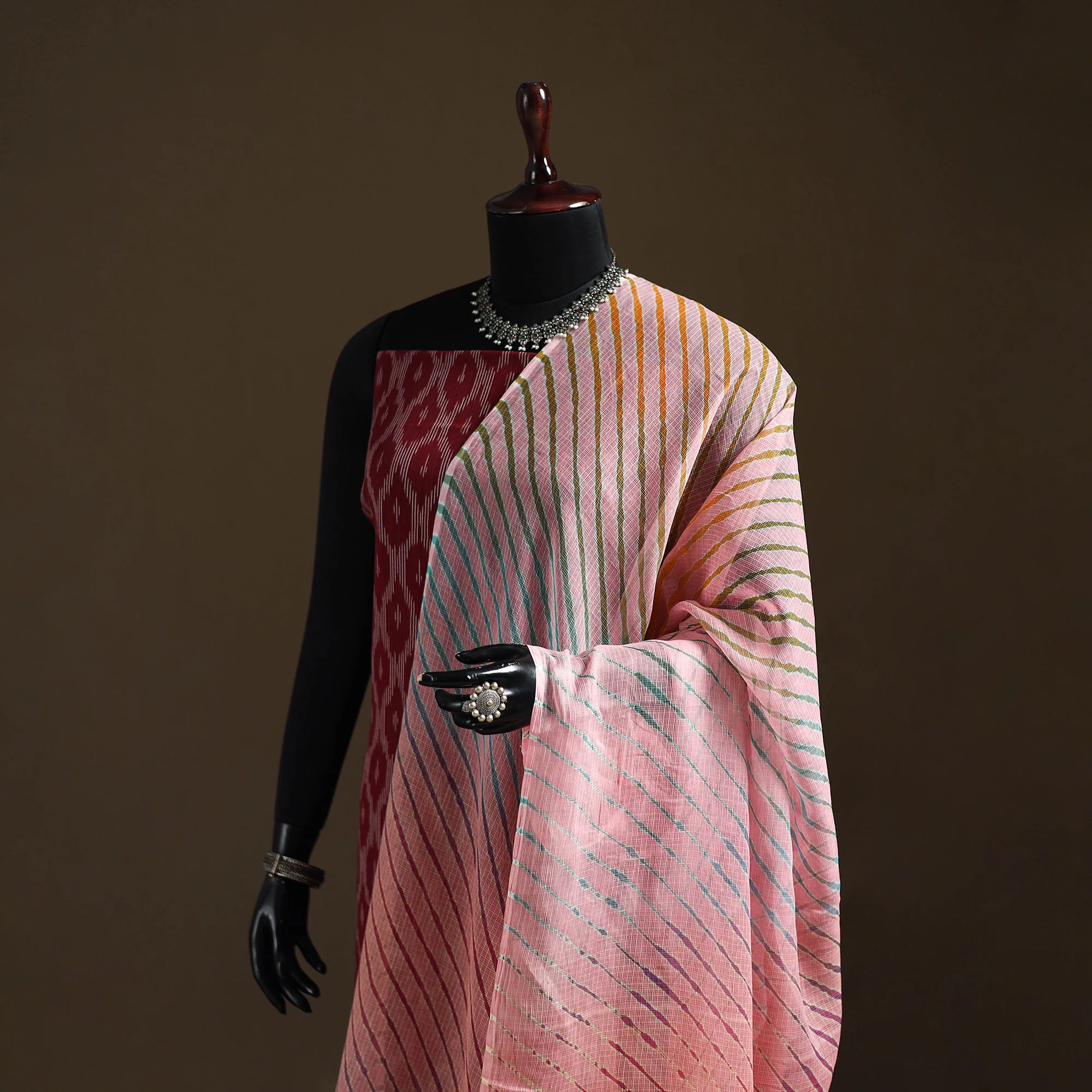 Pink - Kota Doria Cotton Tie-Dye Leheriya Dupatta with Tassels 03 - Image 2